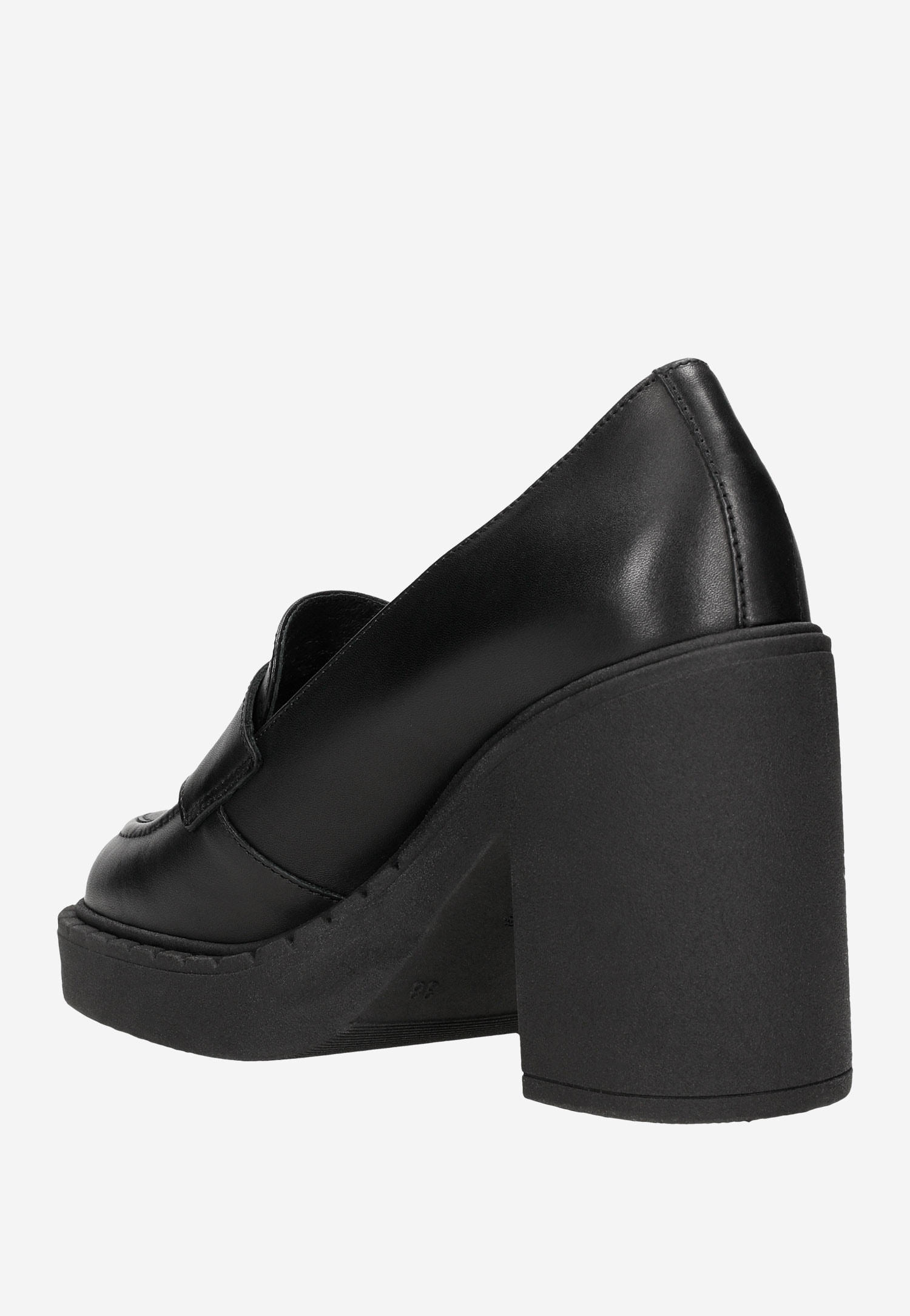 Czarne mokasyny damskie na masywnym obcasie