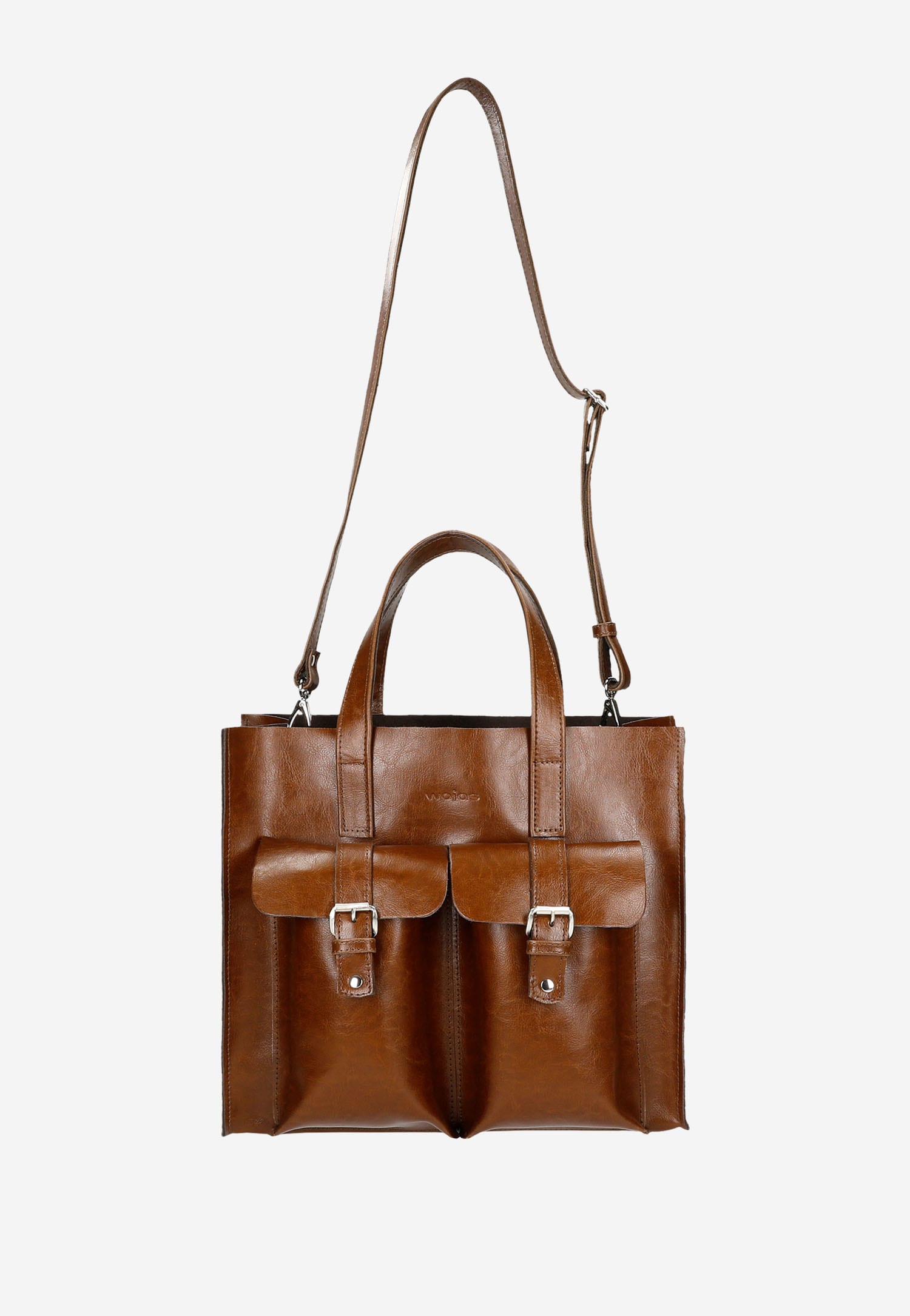 Duża brązowa torebka damska z zewnętrznymi kieszonkami