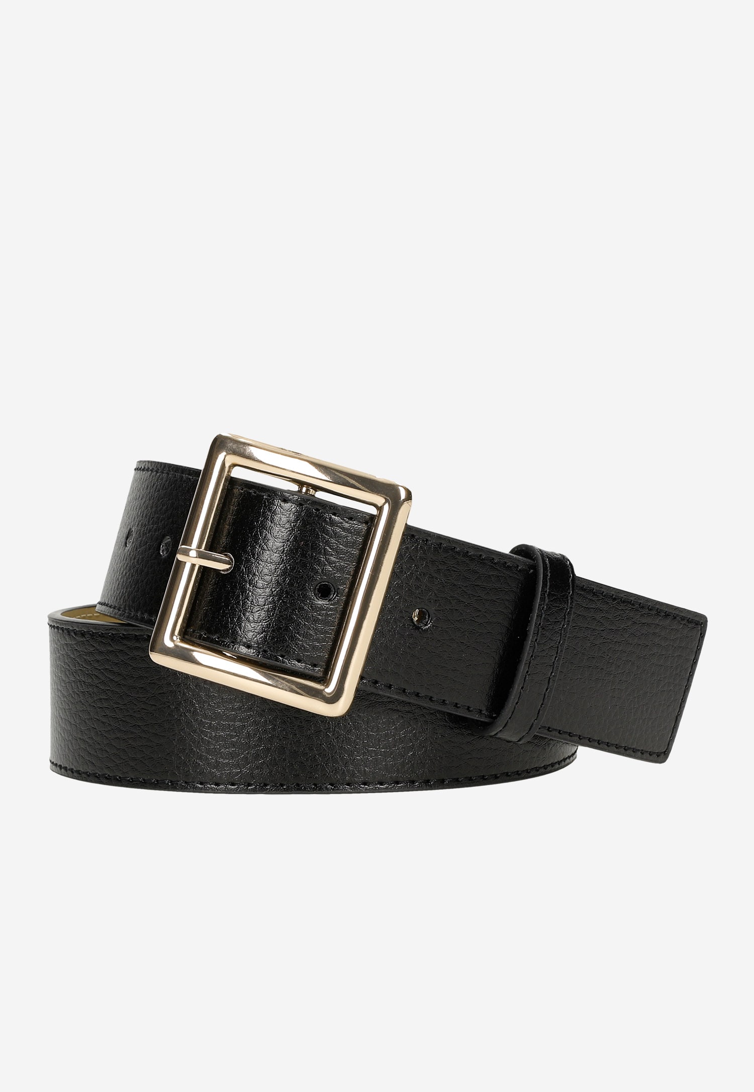 Czarny skórzany pasek damski ze złotą klamrą
