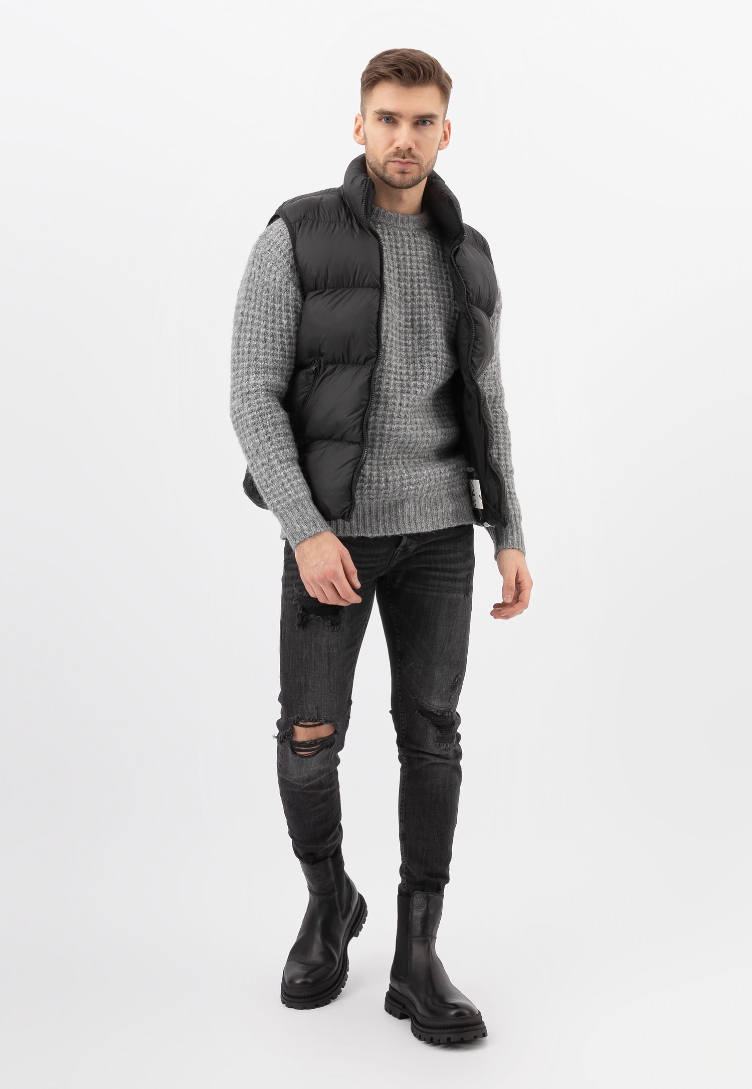 Czarne botki męskie sztyblety z czarnej skóry licowej