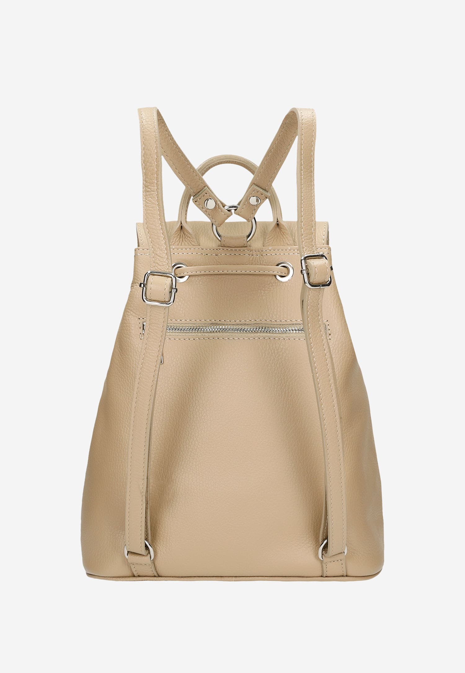 Beżowy plecak damski typu worek ze skóry licowej