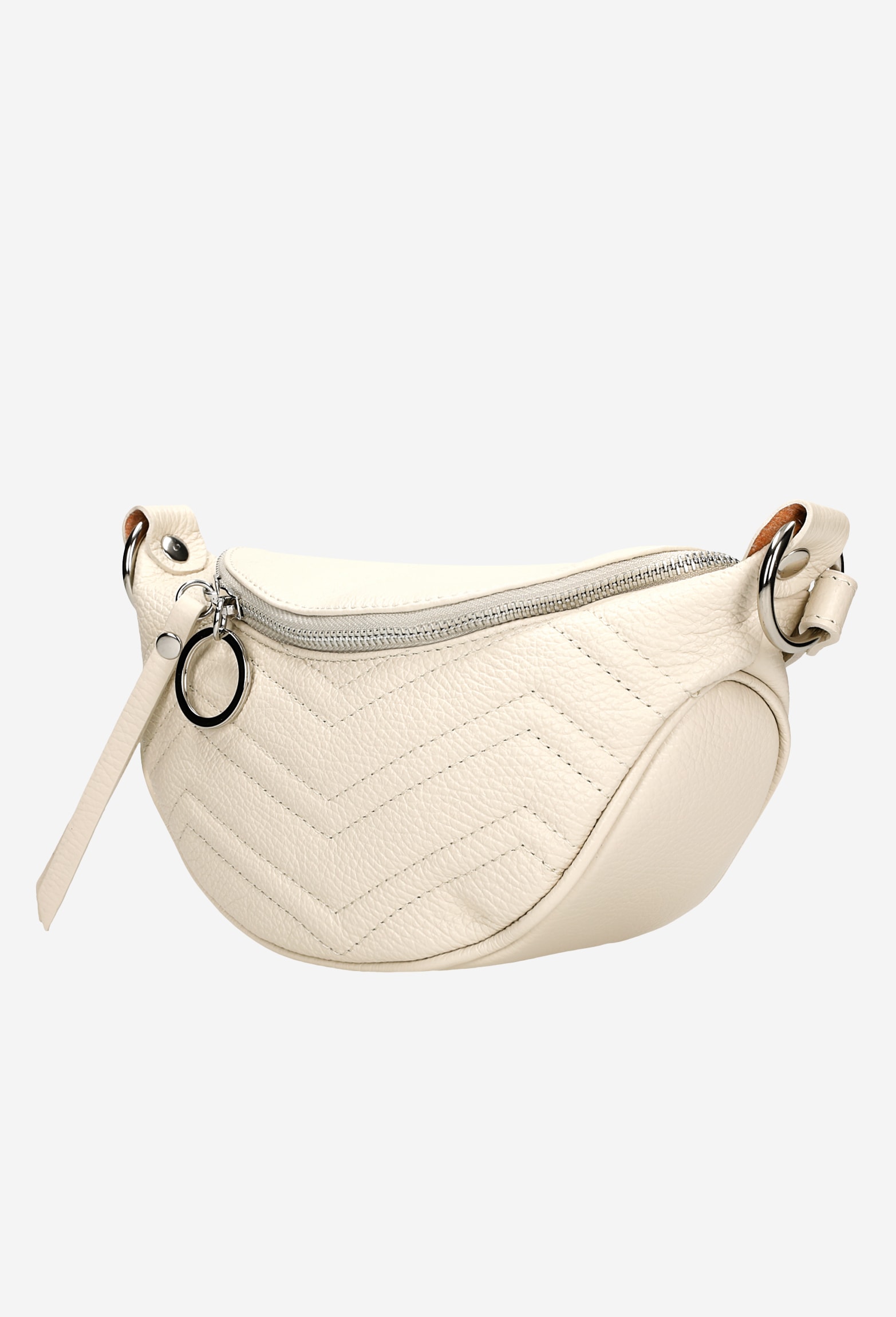 Beżowa pikowana saszetka damska ze skóry licowej