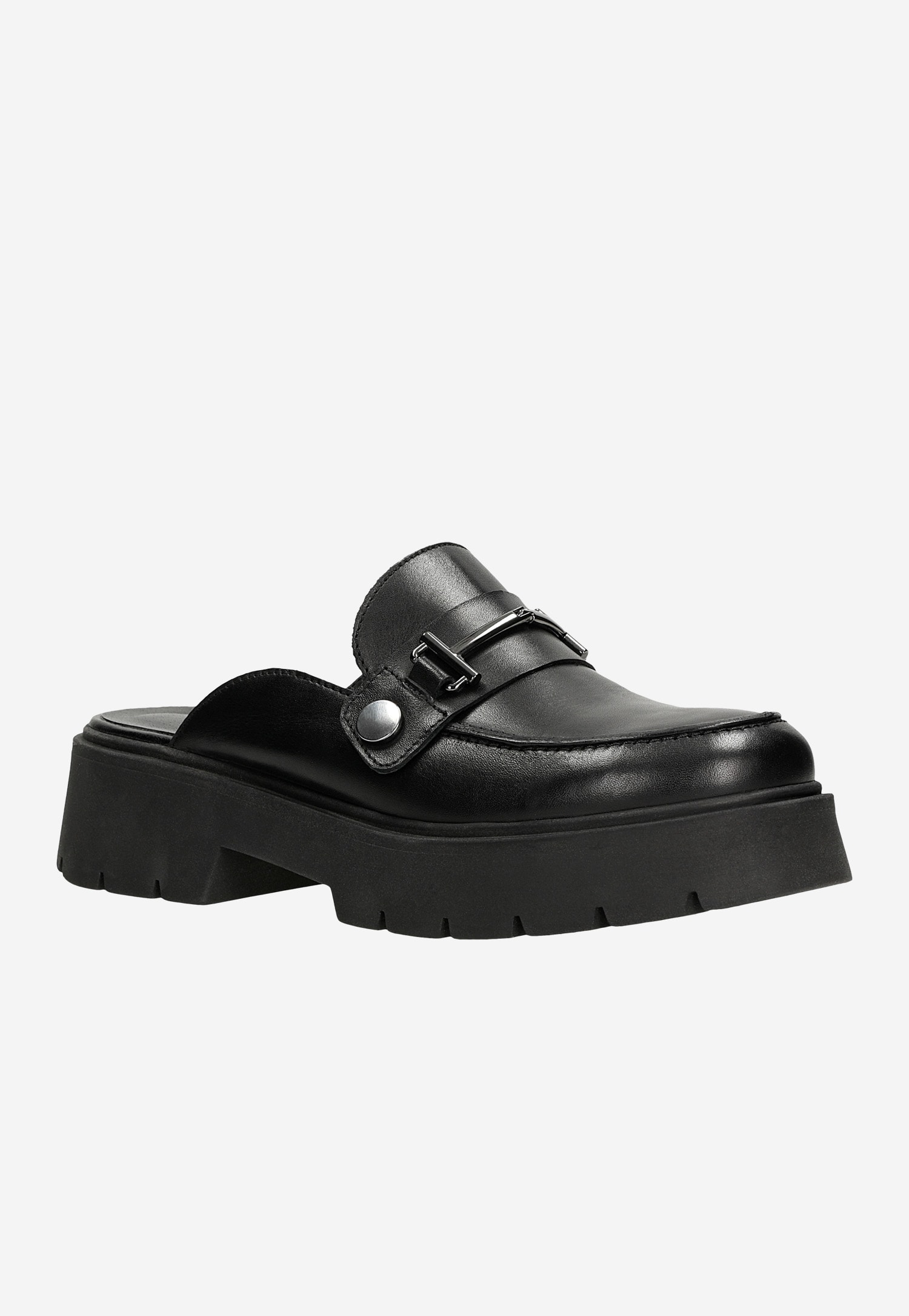 Czarne skórzane klapki damskie z wymienną ozdobą