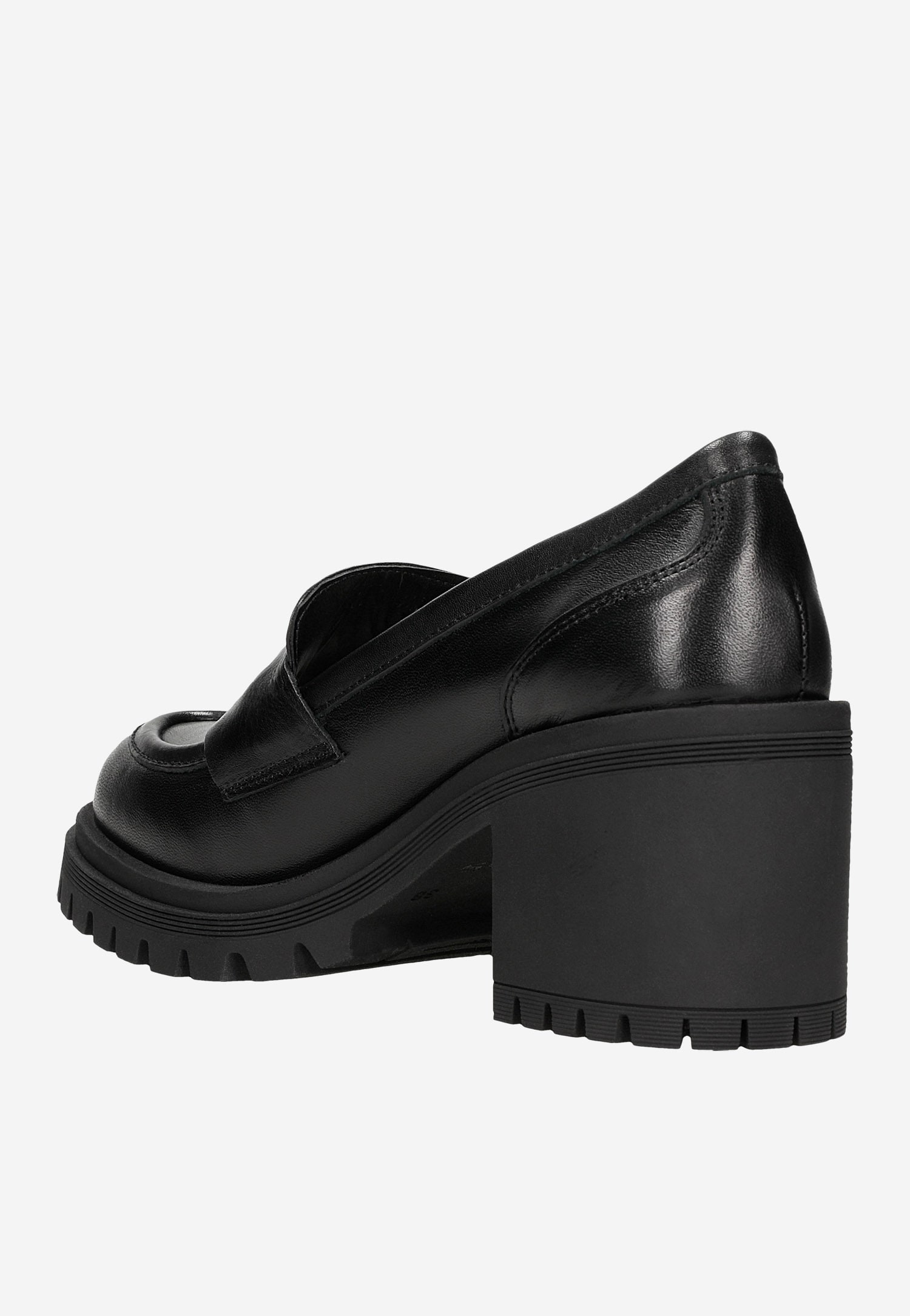 Czarne mokasyny damskie na szerokim obcasie