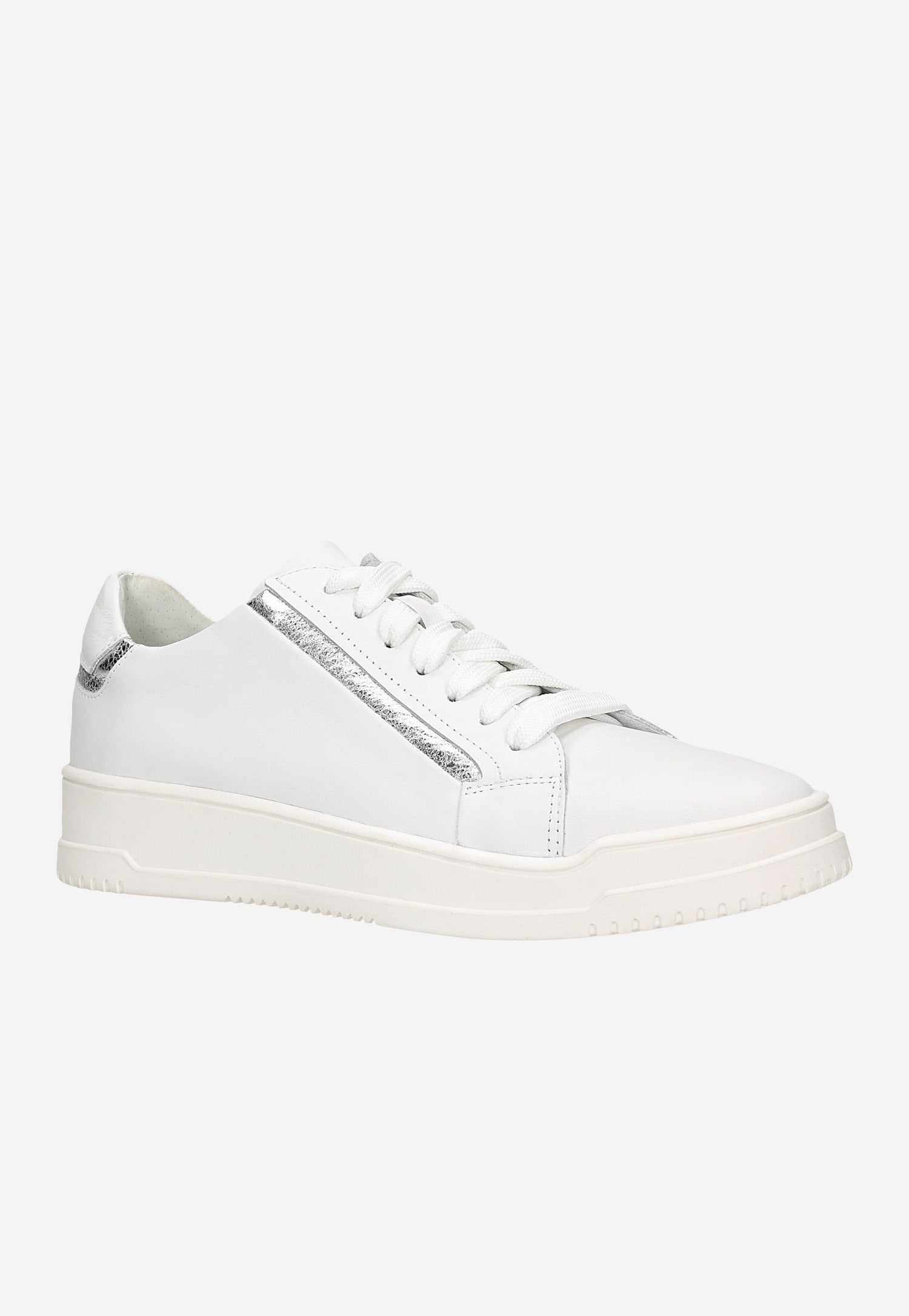 Białe trampki damskie z ozdobnymi srebrnymi elementami