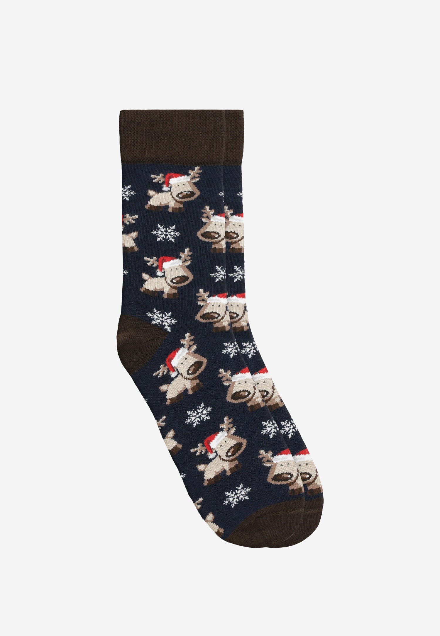 Granatowe skarpety w świąteczny motyw reniferów