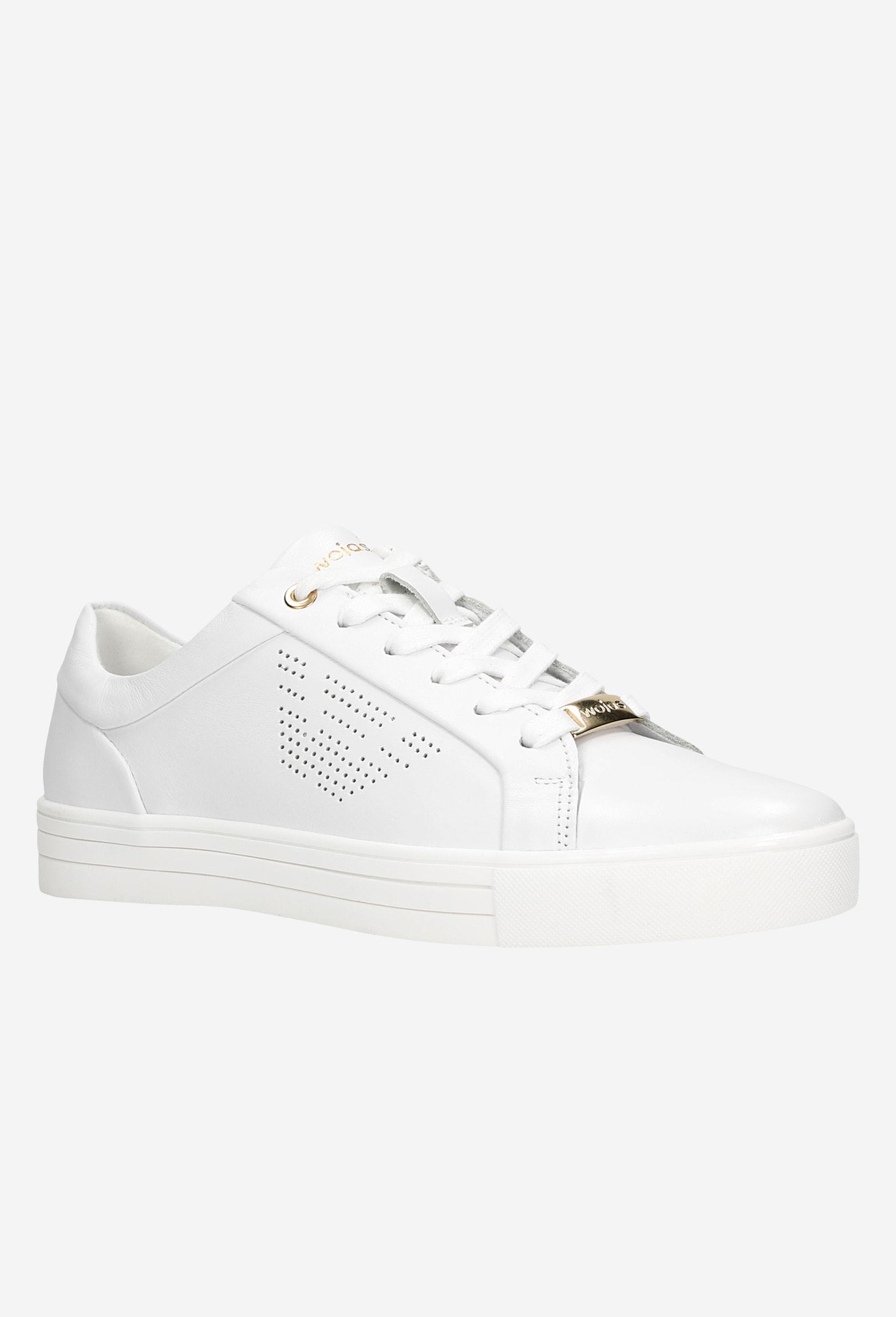 Białe półbuty damskie z dziurkowanym logo