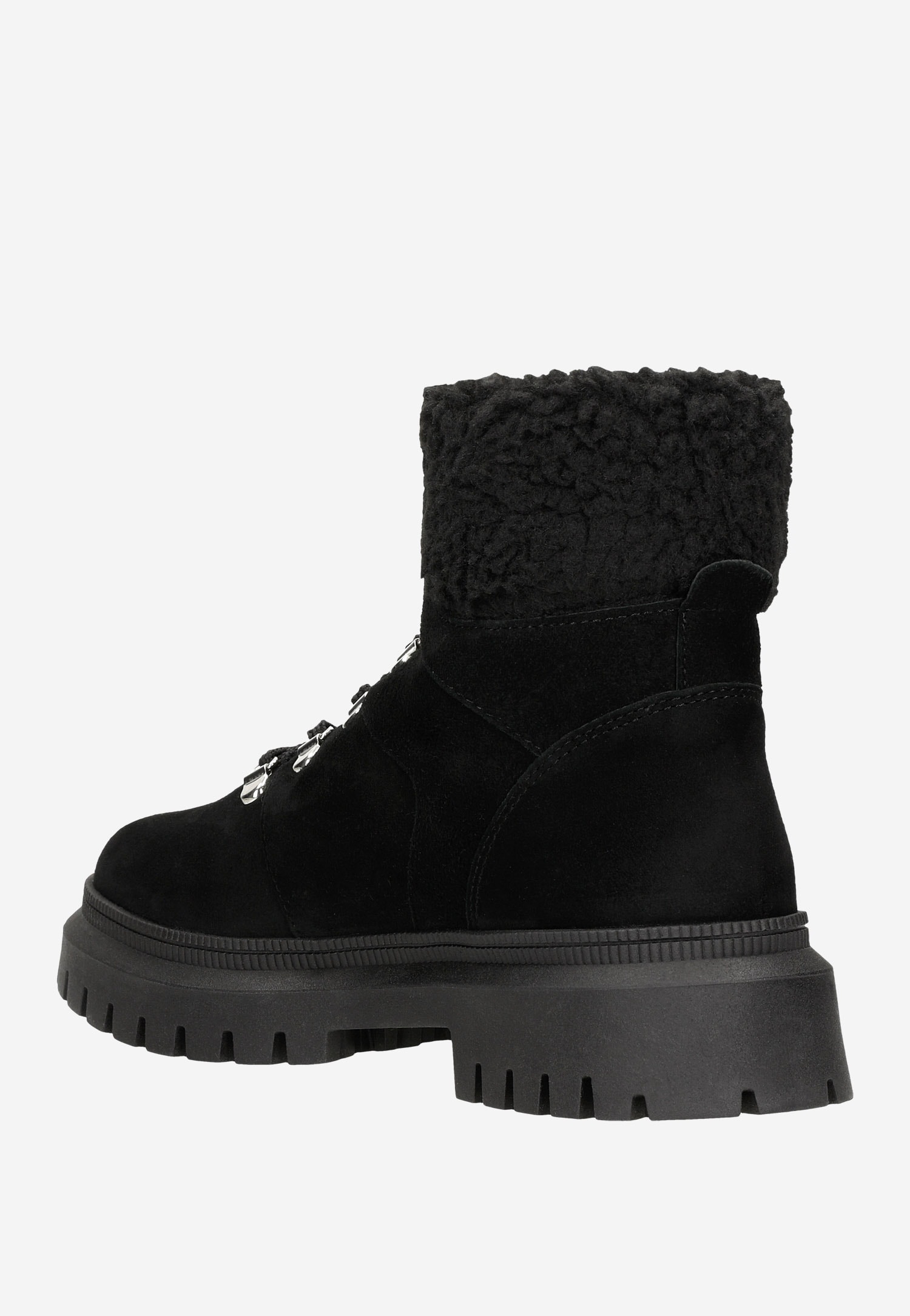 Czarne ocieplane trzewiki damskie z dwoiny welurowej