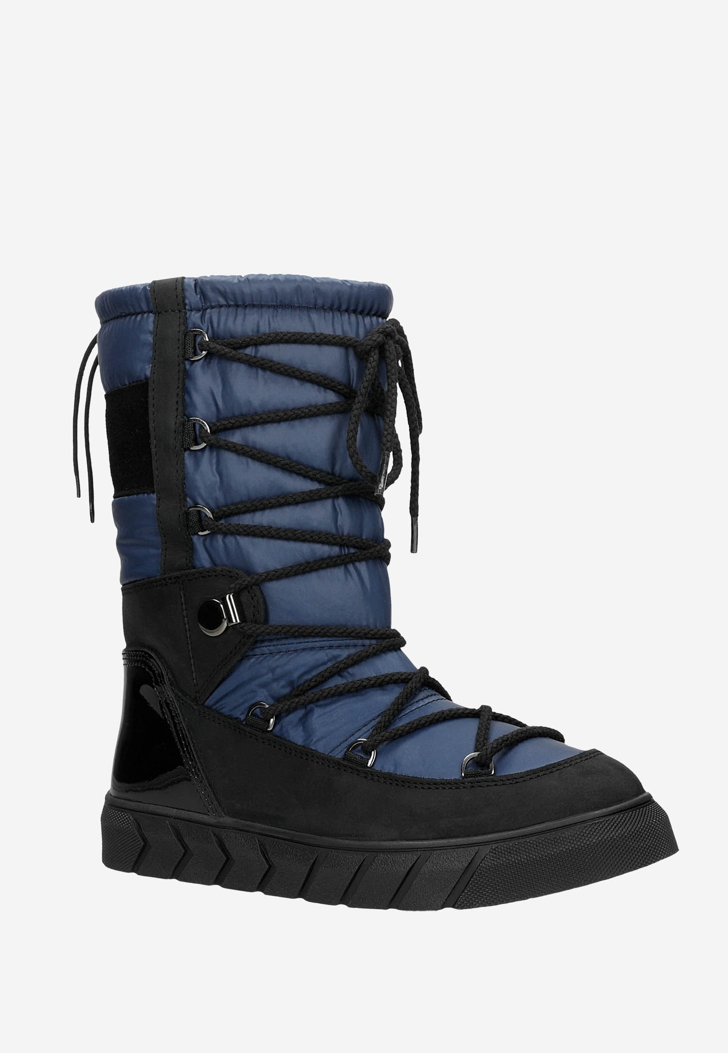 Czarno-niebieskie wsuwane śniegowce damskie RELAKS