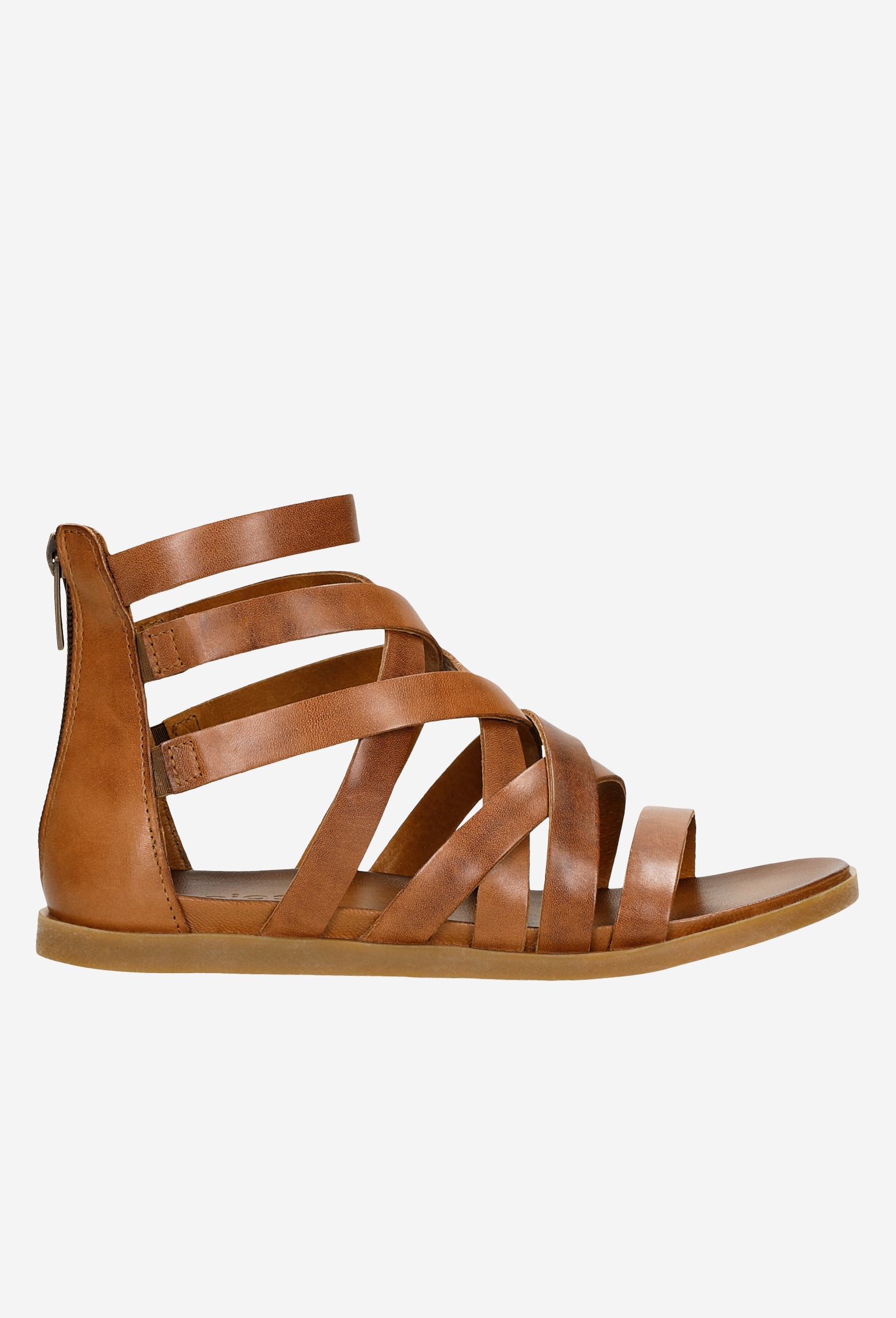 Skórzane złote sandały damskie na płaskiej podeszwie