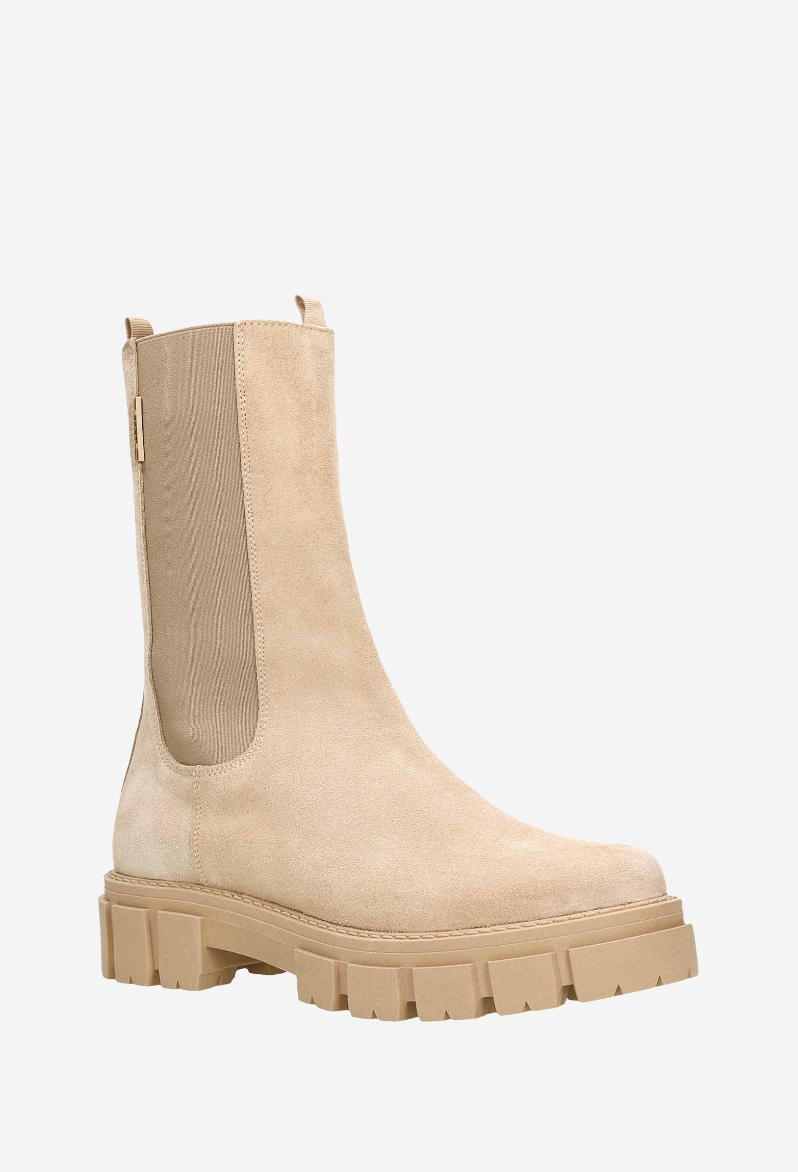 Beżowe sztyblety damskie z wysoką cholewką