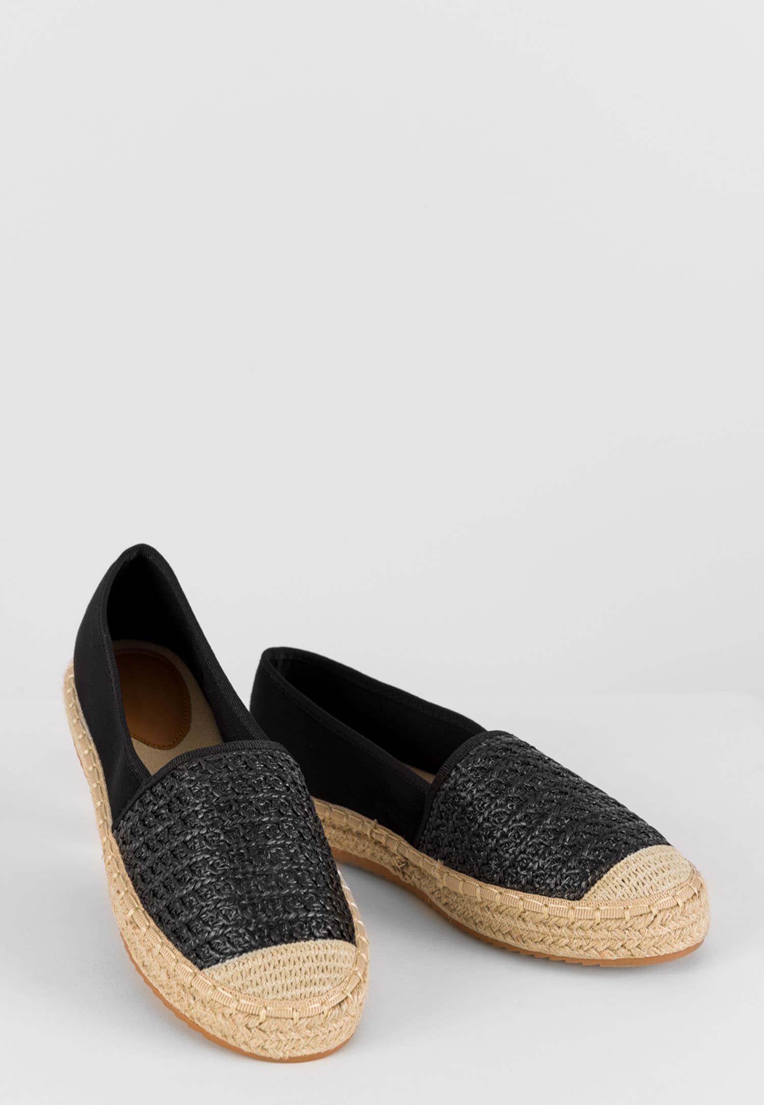 WJS czarne espadryle damskie ze sznurkiem jutowym wokół podeszwy