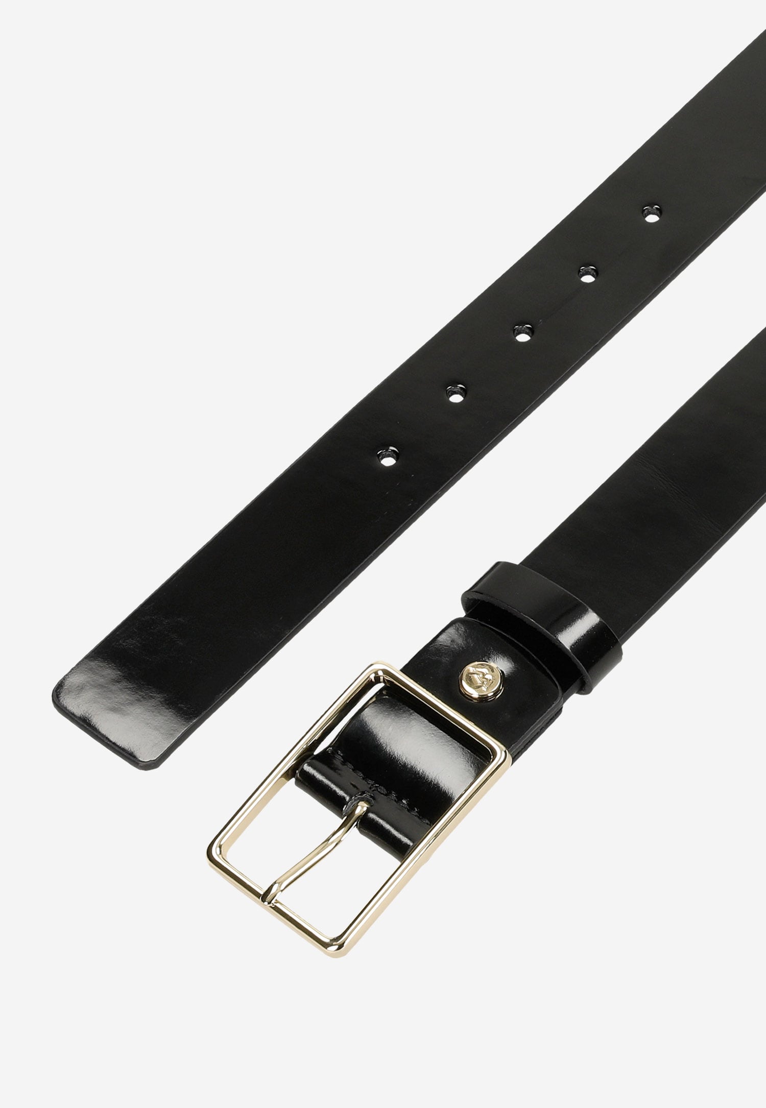 Czarny elegancki pasek damski ze złotą klamrą