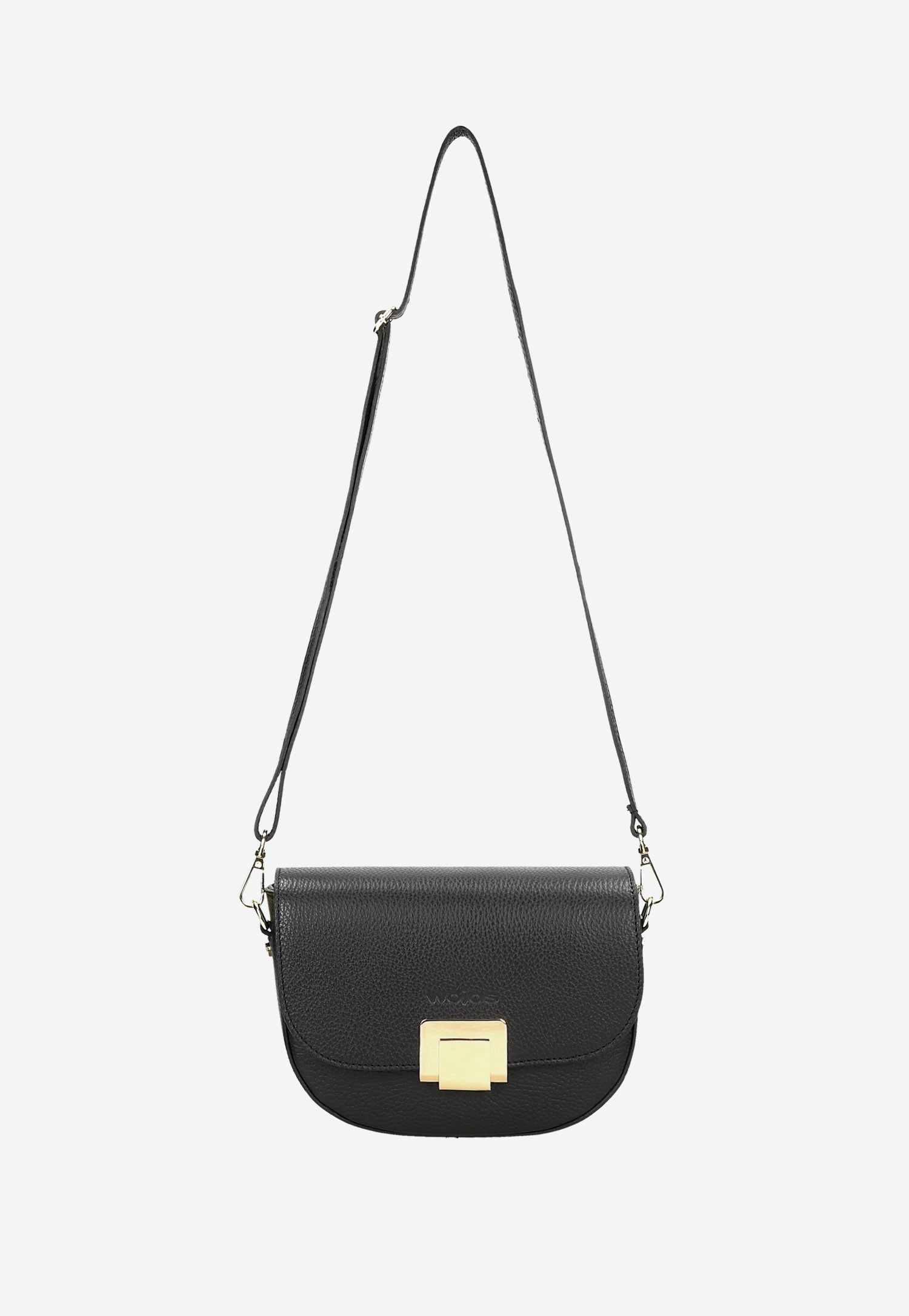 Czarna niewielka torebka damska ze złotym zapięciem