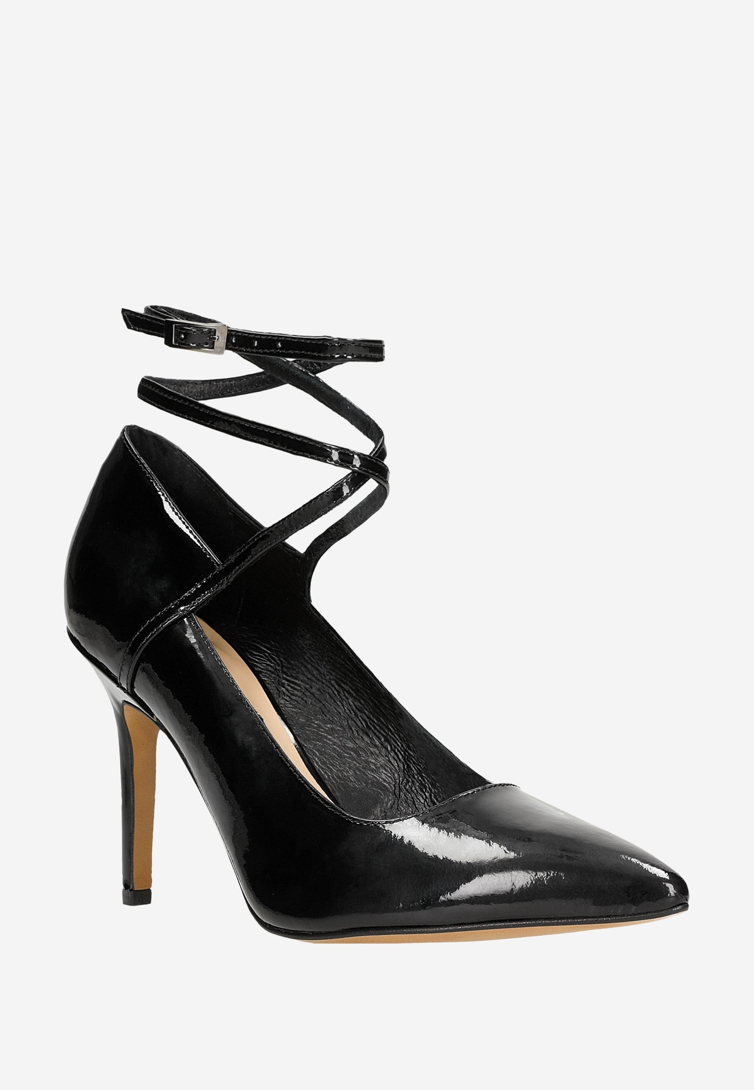 Beżowe czółenka damskie z długim paskiem oplatającym kostkę