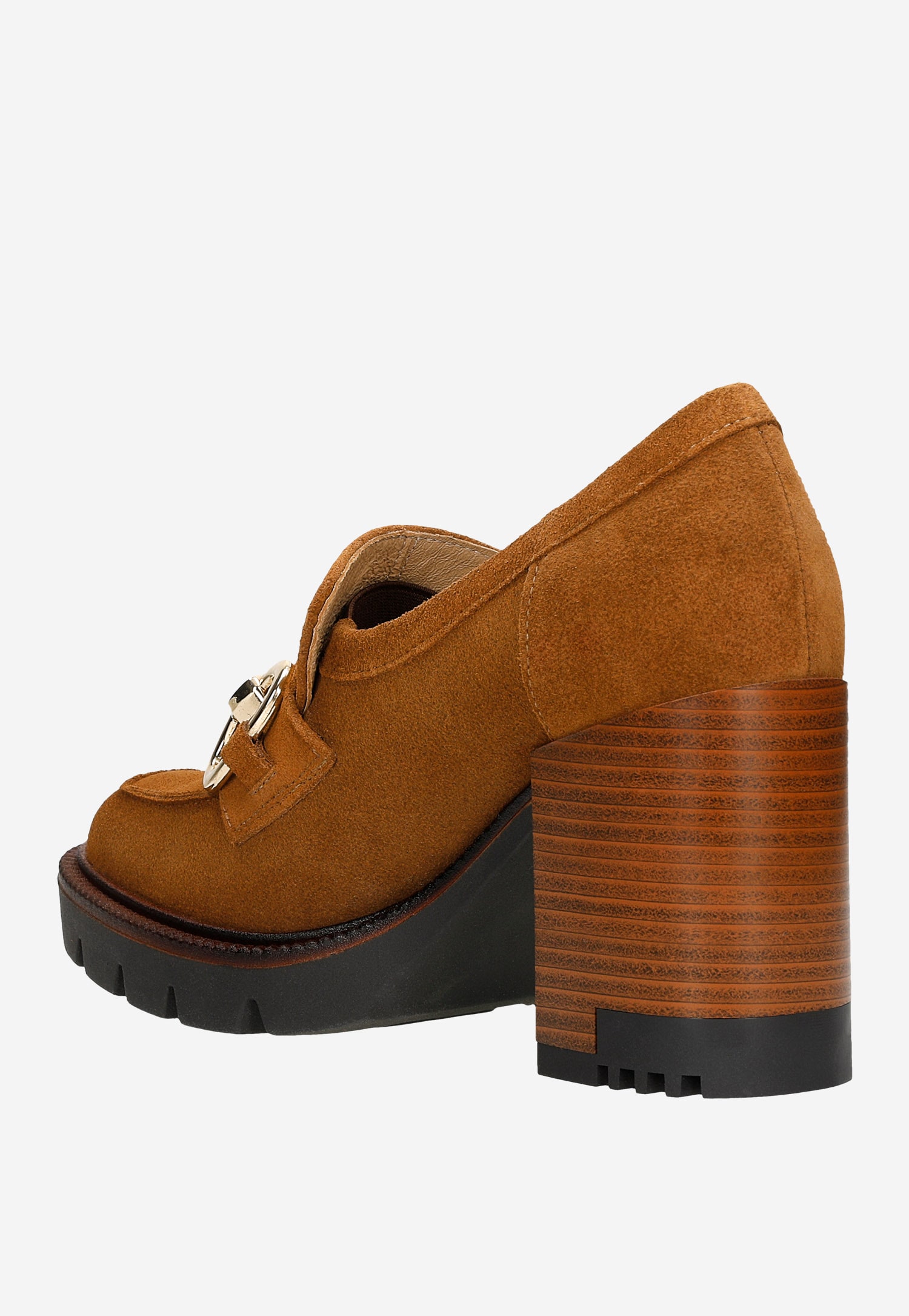 Jasnobrązowe mokasyny damskie w stylu miejskim na obcasie