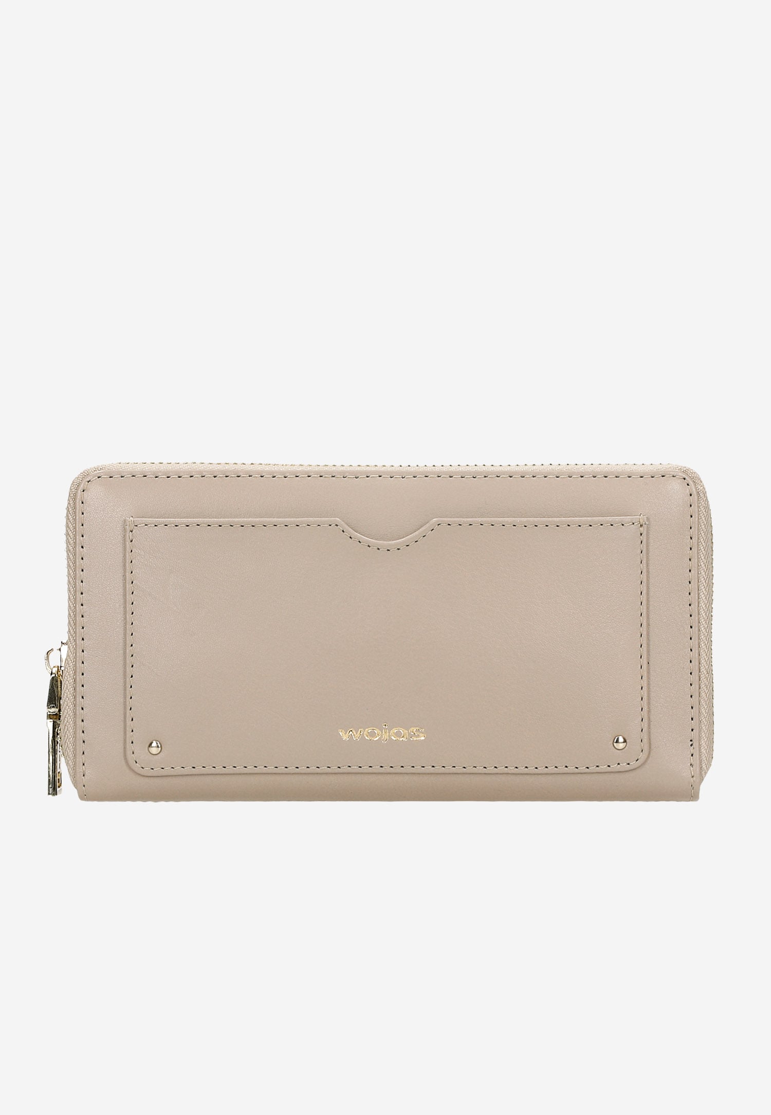 Duży beżowy portfel damski ze złotymi akcentami