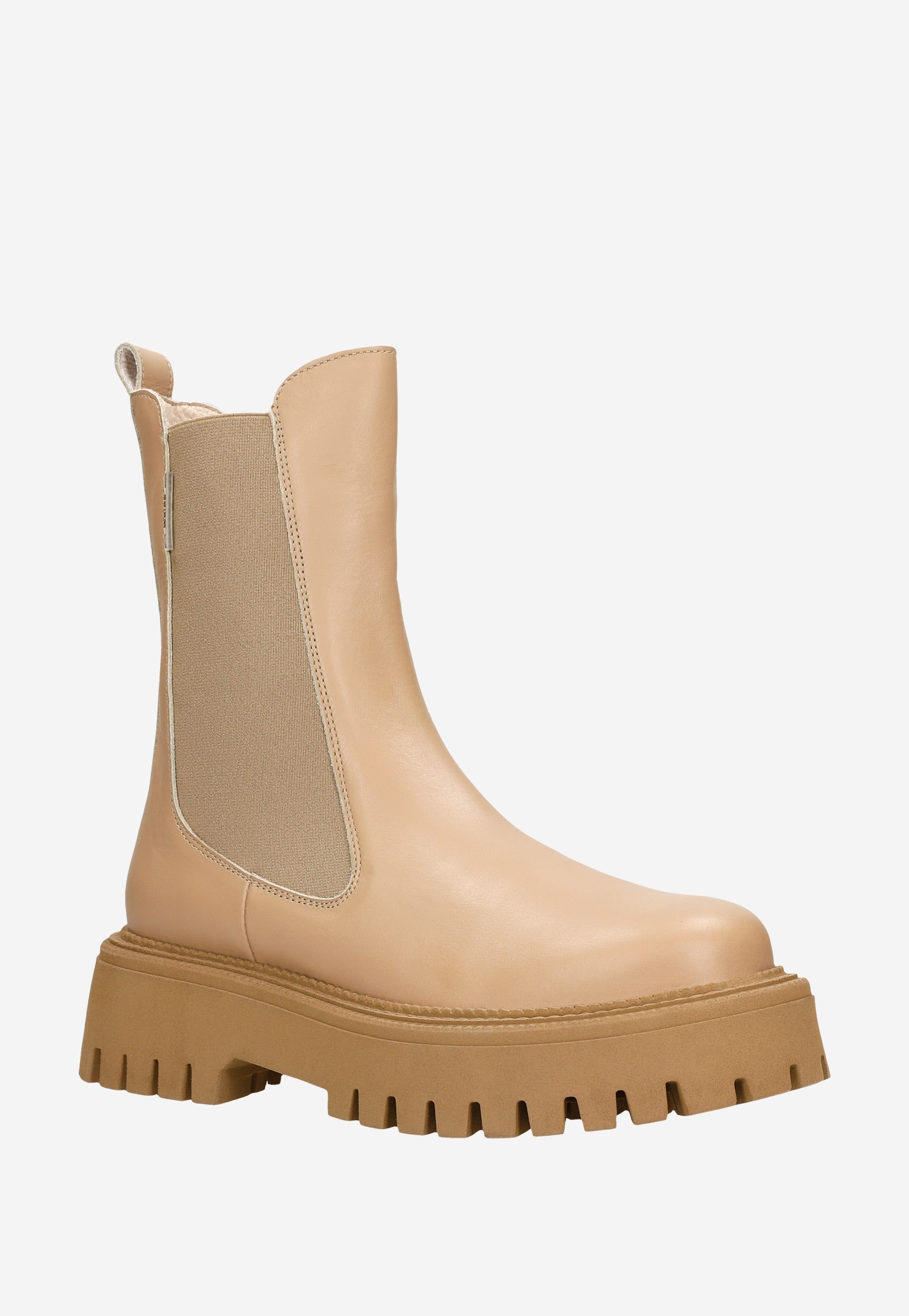 Beżowe wysokie sztyblety damskie ze skóry licowej