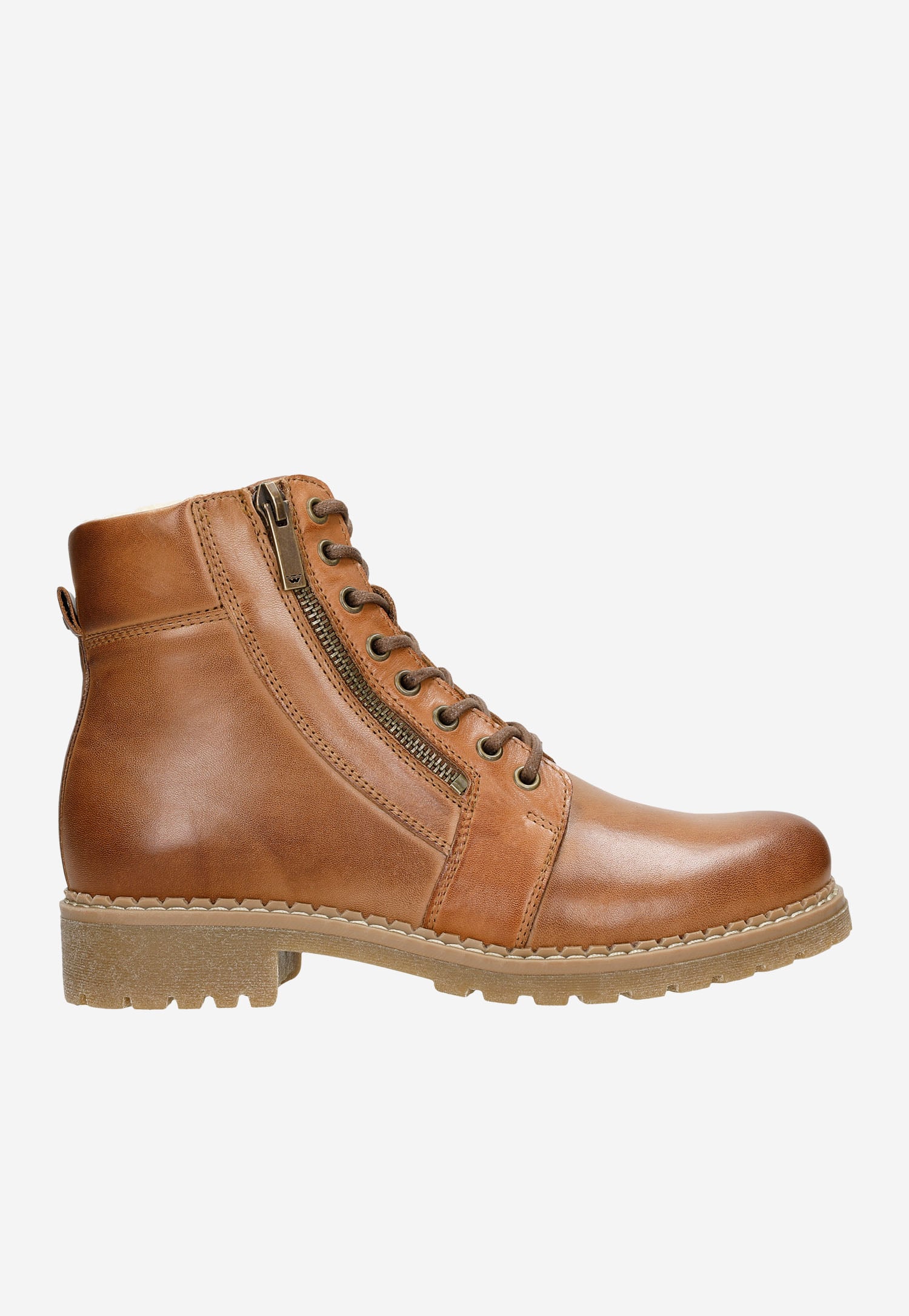 Brązowe skórzane workery damskie z wełnianą podszewką