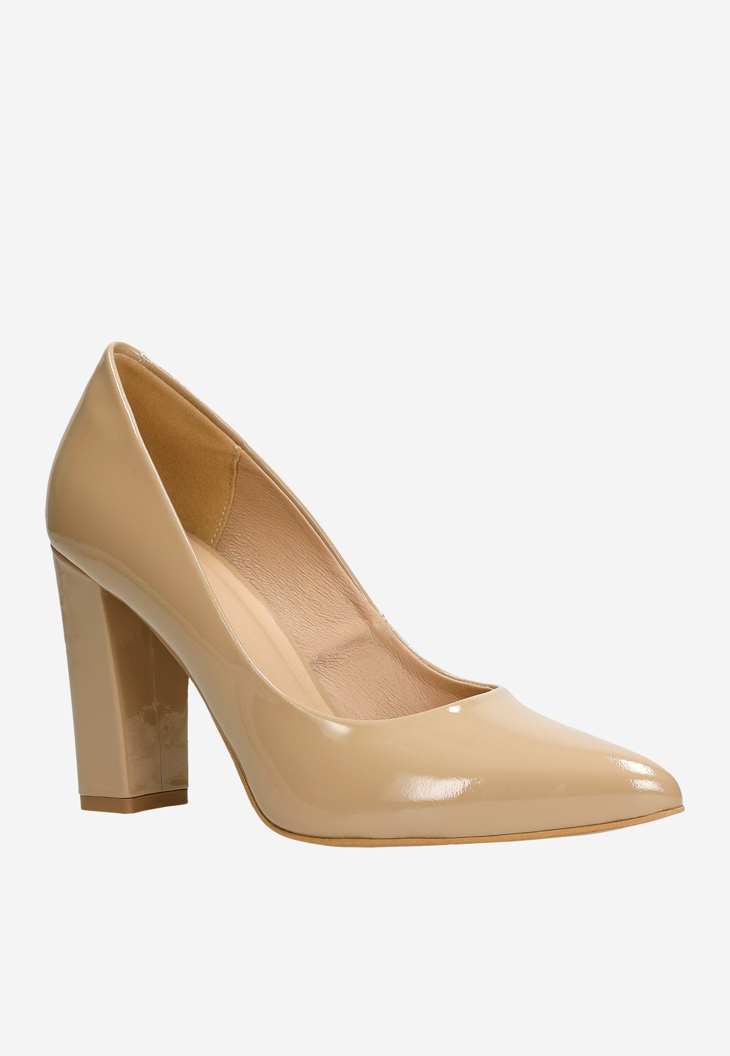 Beżowe eleganckie czółenka damskie z lakierowanej skóry