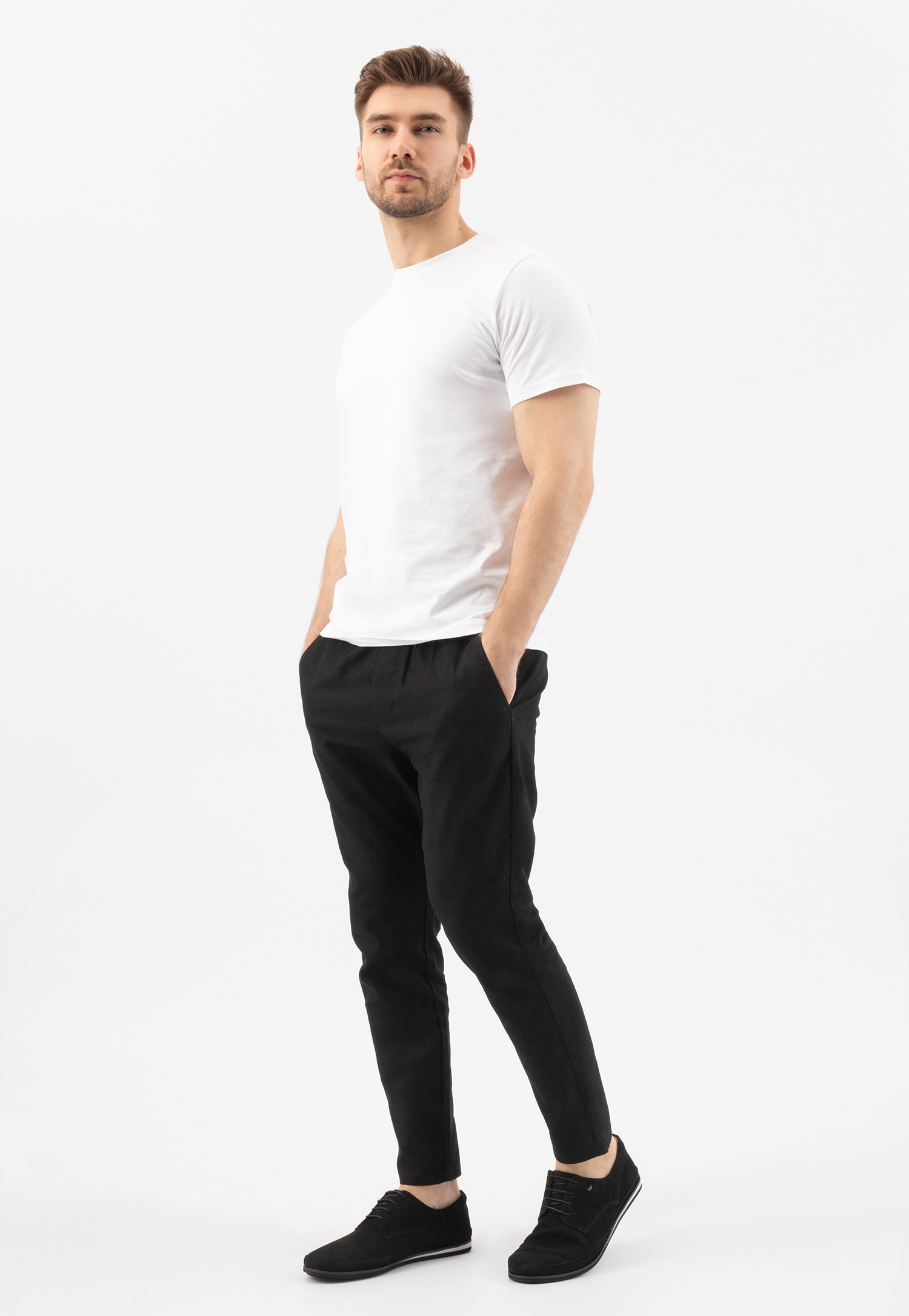 Czarne skórzane półbuty męskie na płaskiej podeszwie