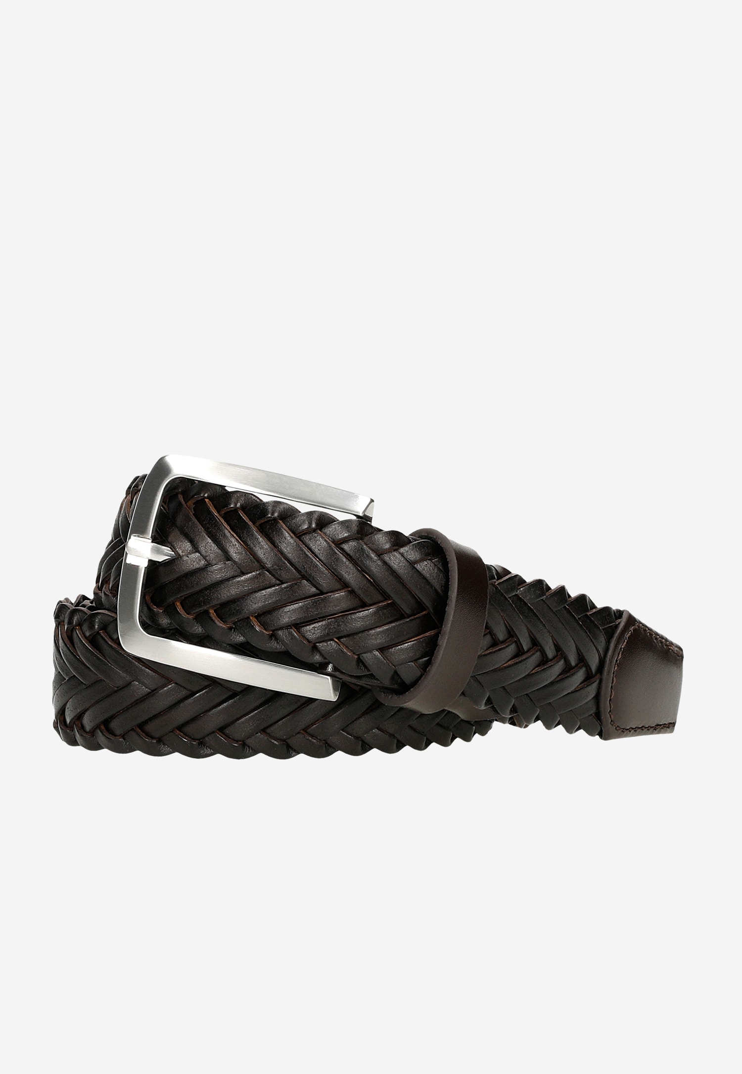 Brązowy skórzany pasek damski pleciony