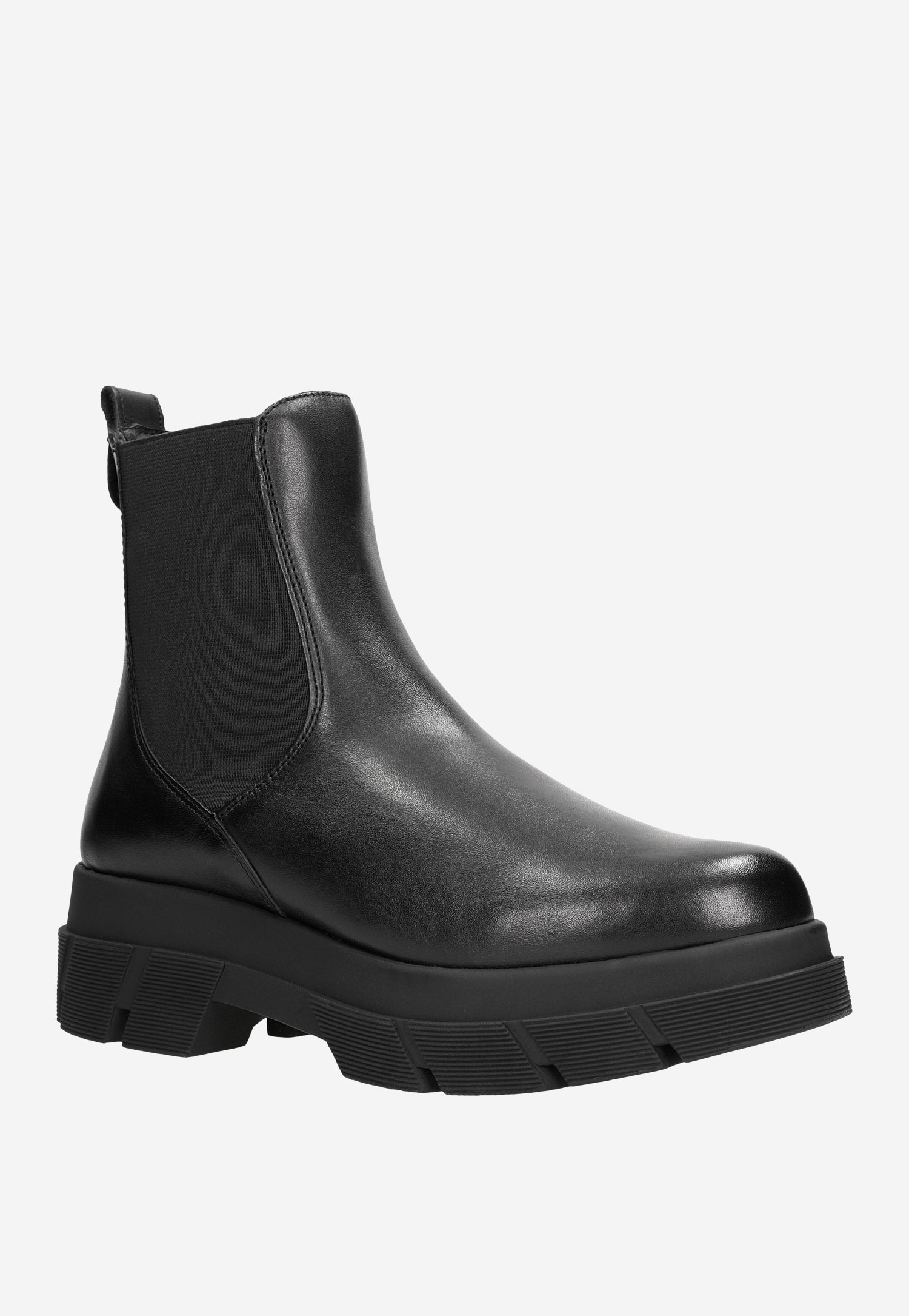 Czarne skórzane botki damskie sztyblety na wysokiej podeszwie