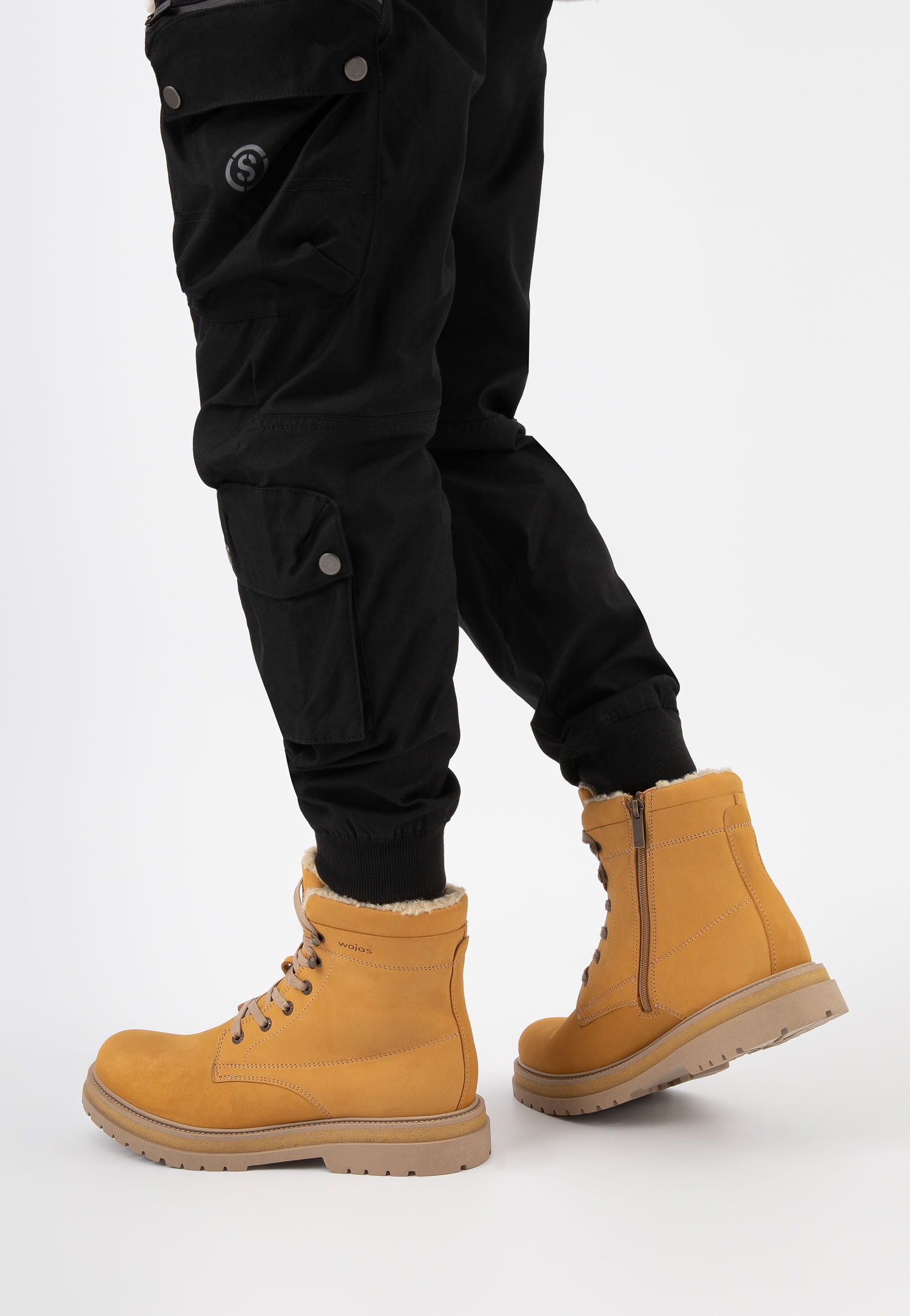 Brązowe męskie trzewiki typu bikery z ociepleniem