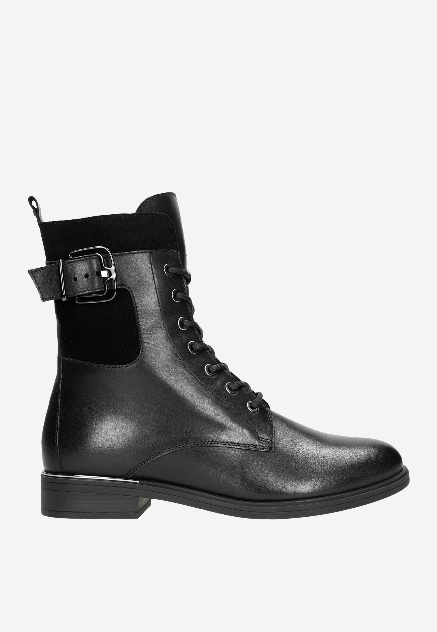 Czarne trzewiki damskie z weluru i skóry licowej