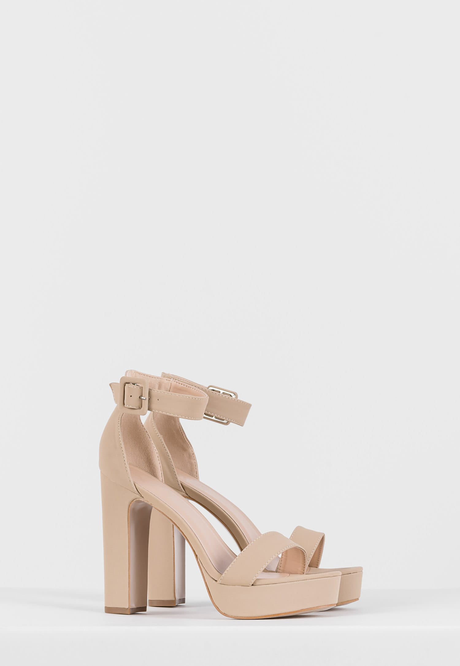 WJS wysokie beżowe sandały na platformie