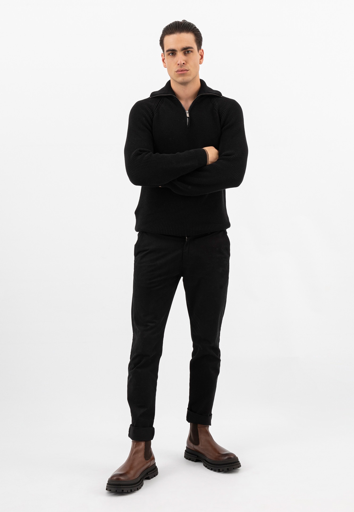 Czarne botki męskie sztyblety z czarnej skóry licowej