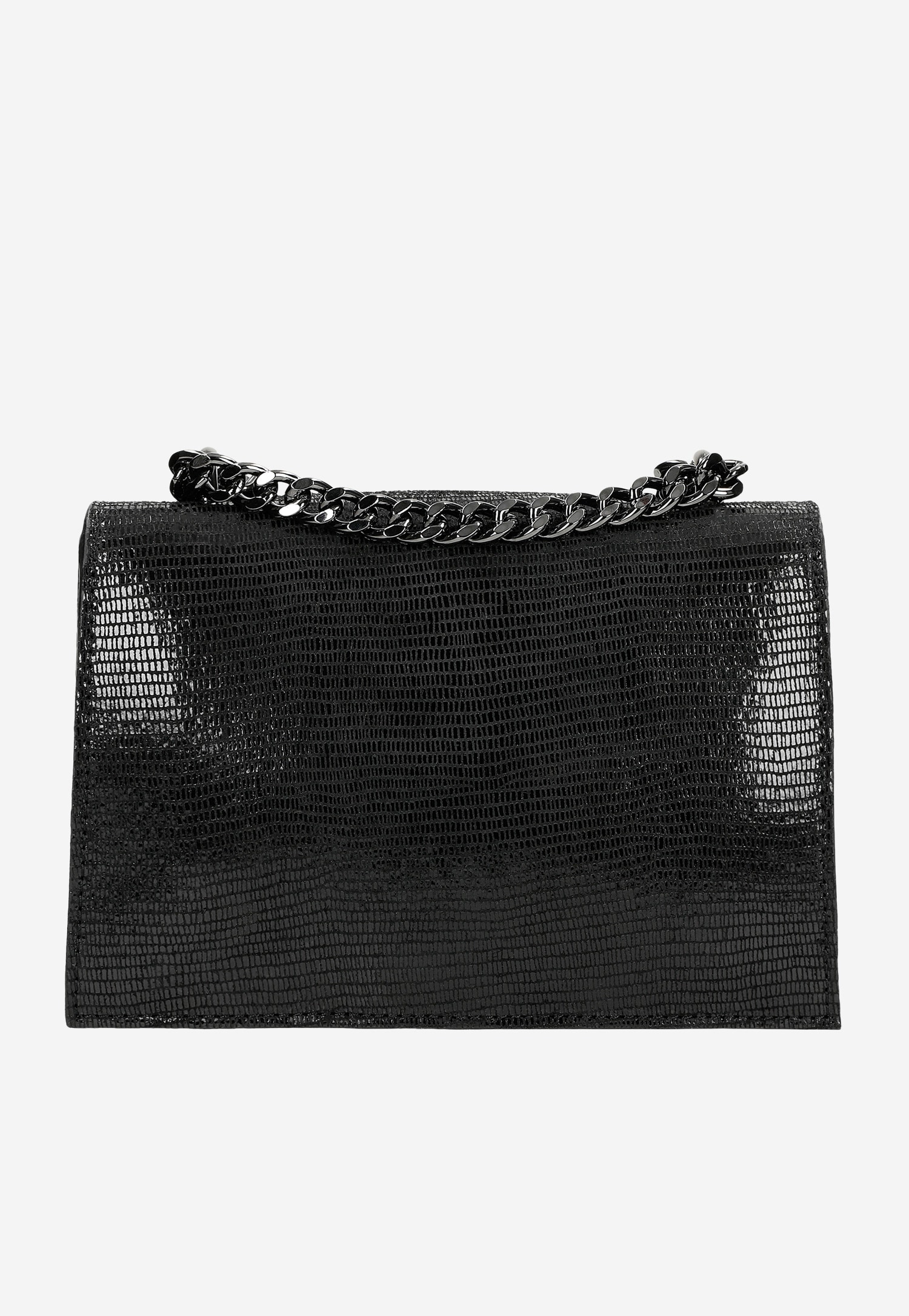 Czarna skórzana torebka damska z metalowym łańcuchem