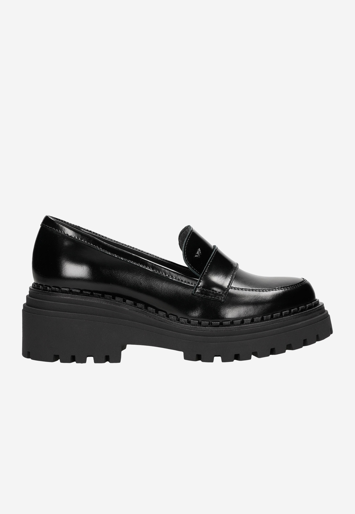 Czarne skórzane mokasyny damskie na podwyższonej podeszwie