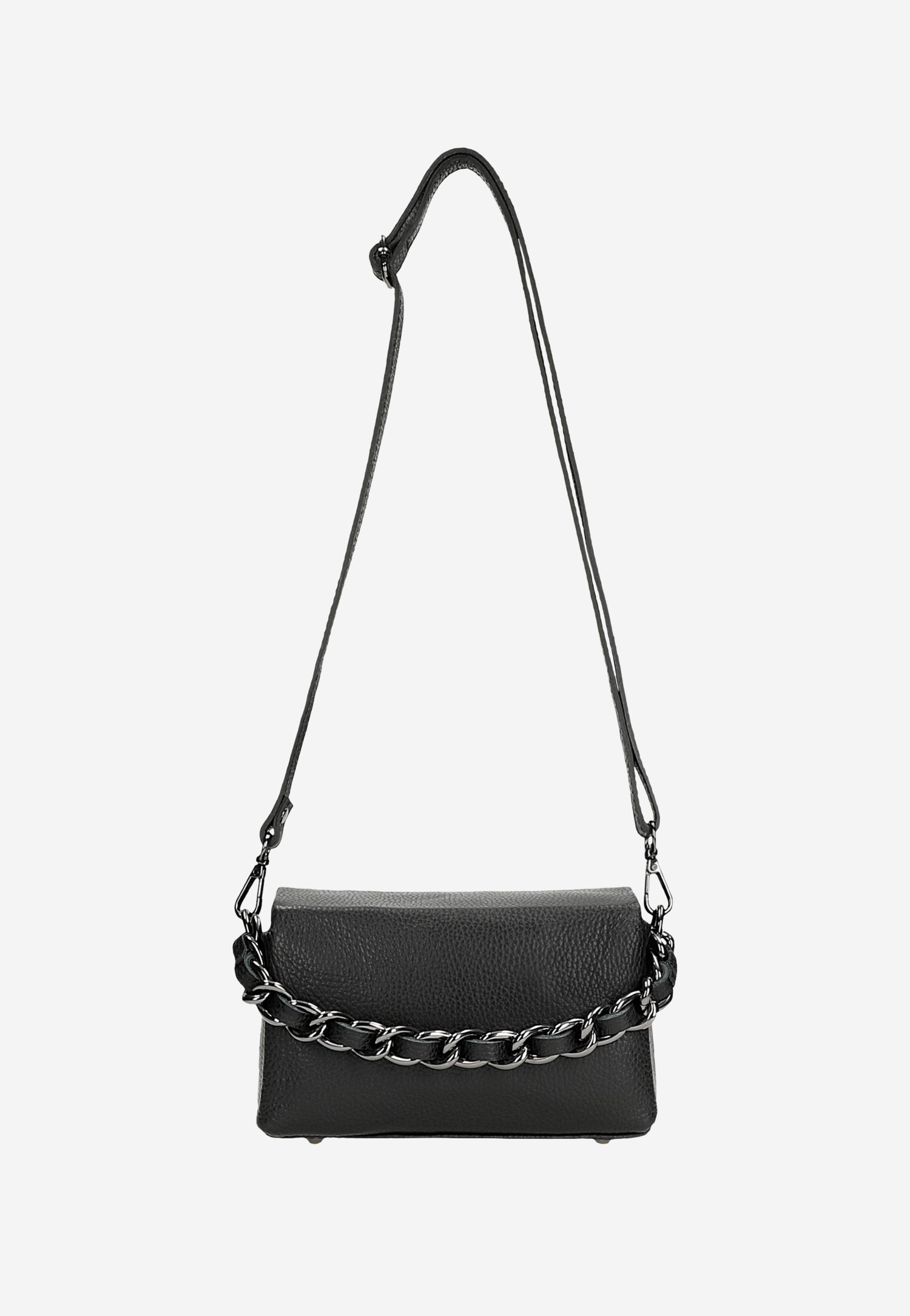 Mała skórzana torebka damska z ozdobnym łańcuszkiem