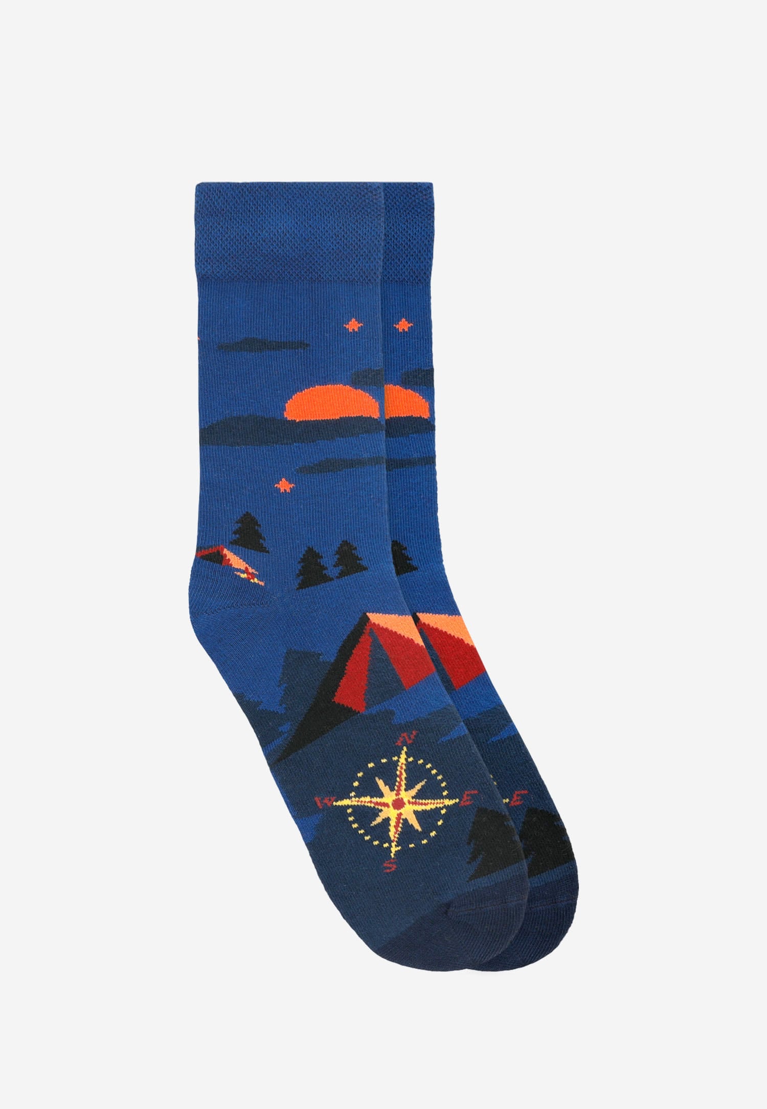 Granatowe skarpety męskie z motywem campingu