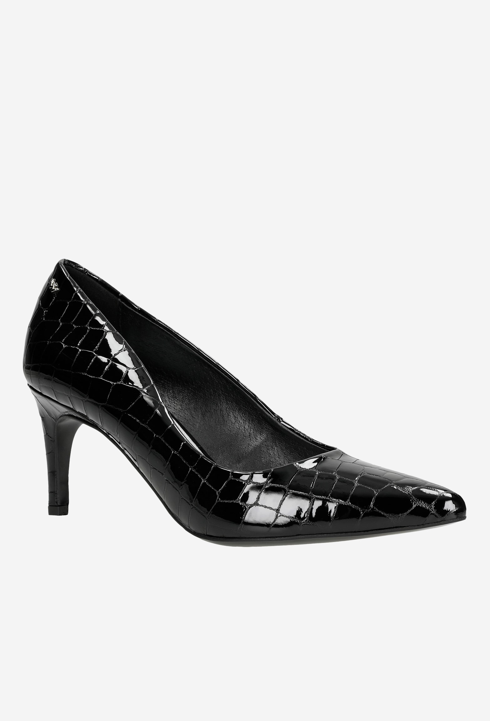 Czarne lakierowane czółenka damskie z tłoczeniem