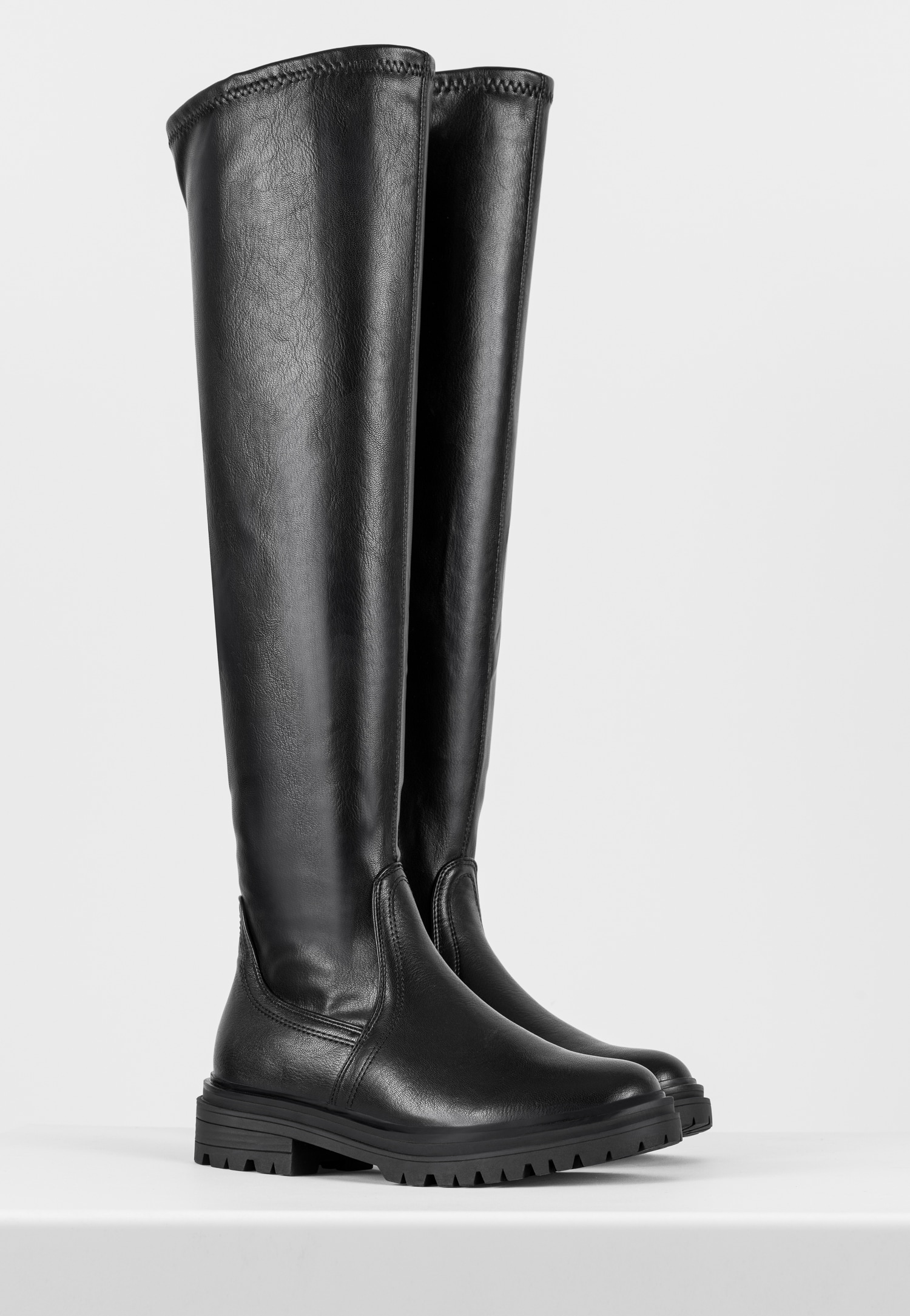 WJS czarne płaskie kozaki damskie z wysoką cholewką