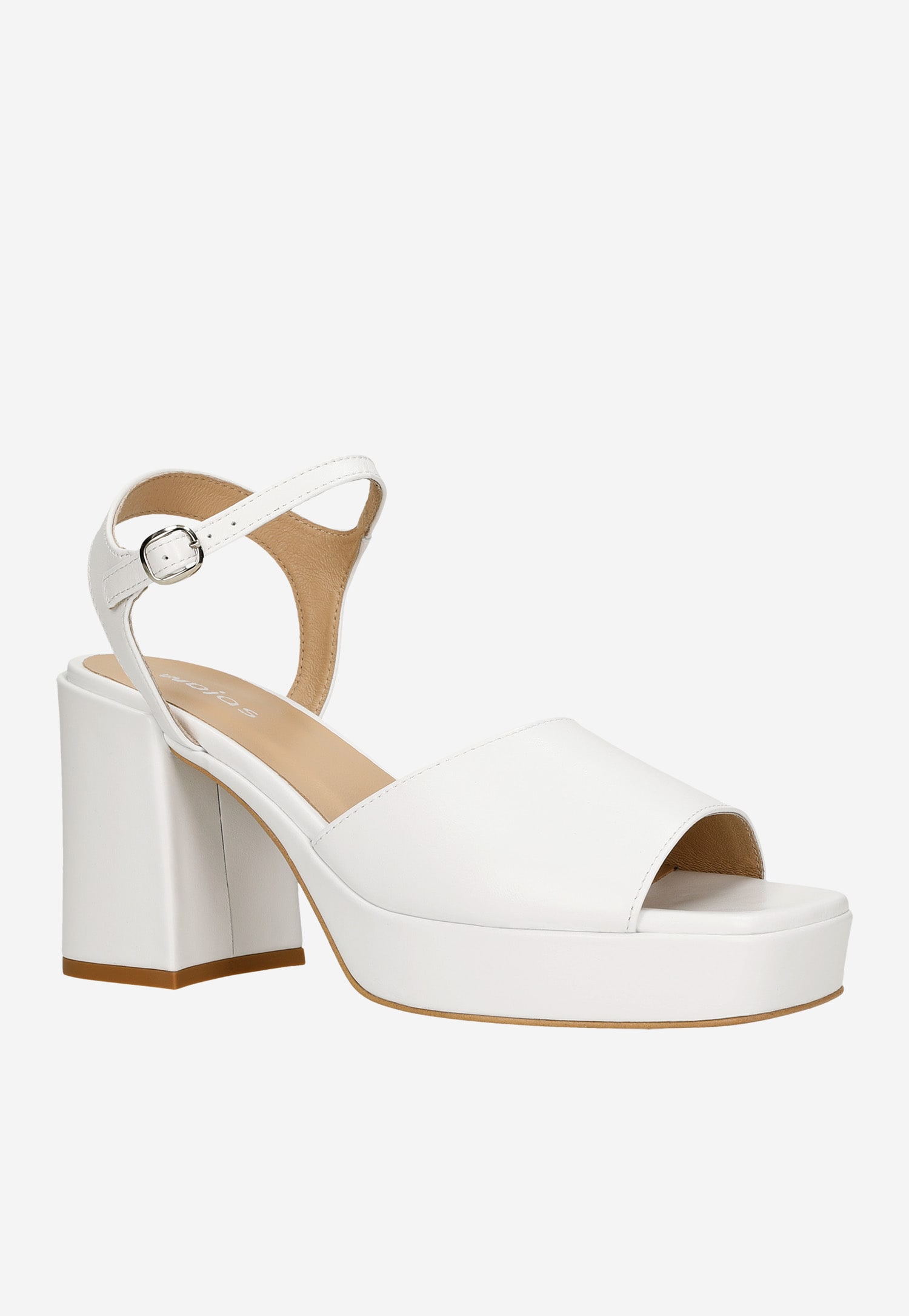 Białe sandały damskie na masywnym obcasie