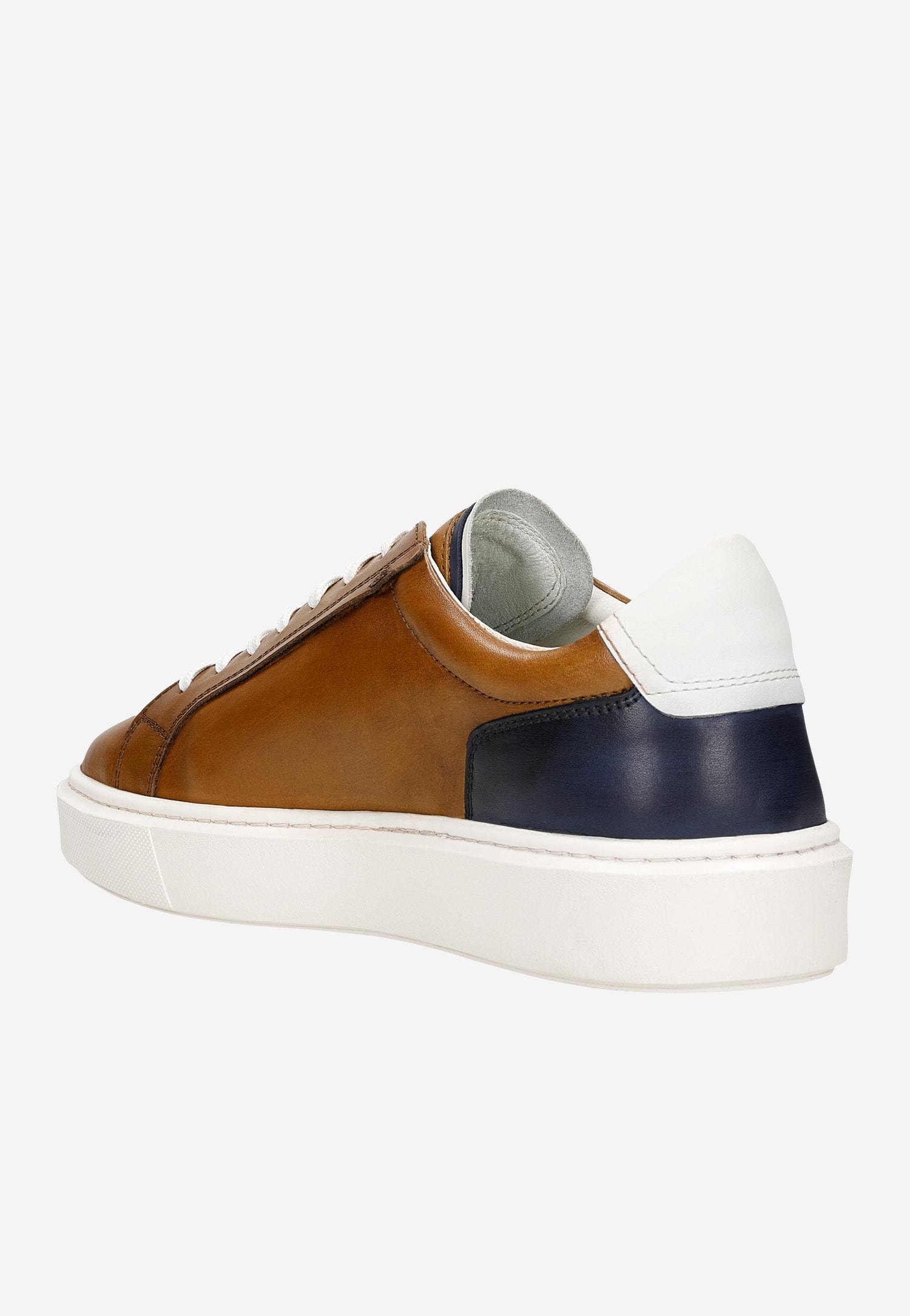 Granatowe trampki męskie ze skóry licowej z brązowymi wstawkami