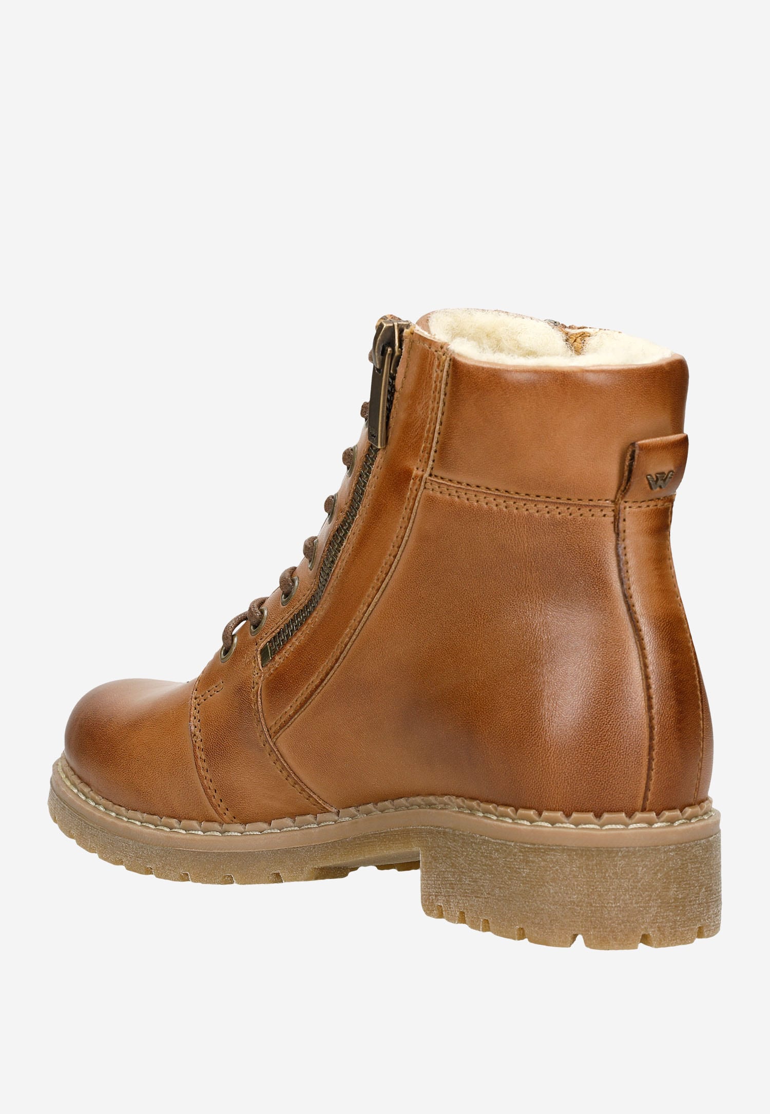 Brązowe skórzane workery damskie z wełnianą podszewką