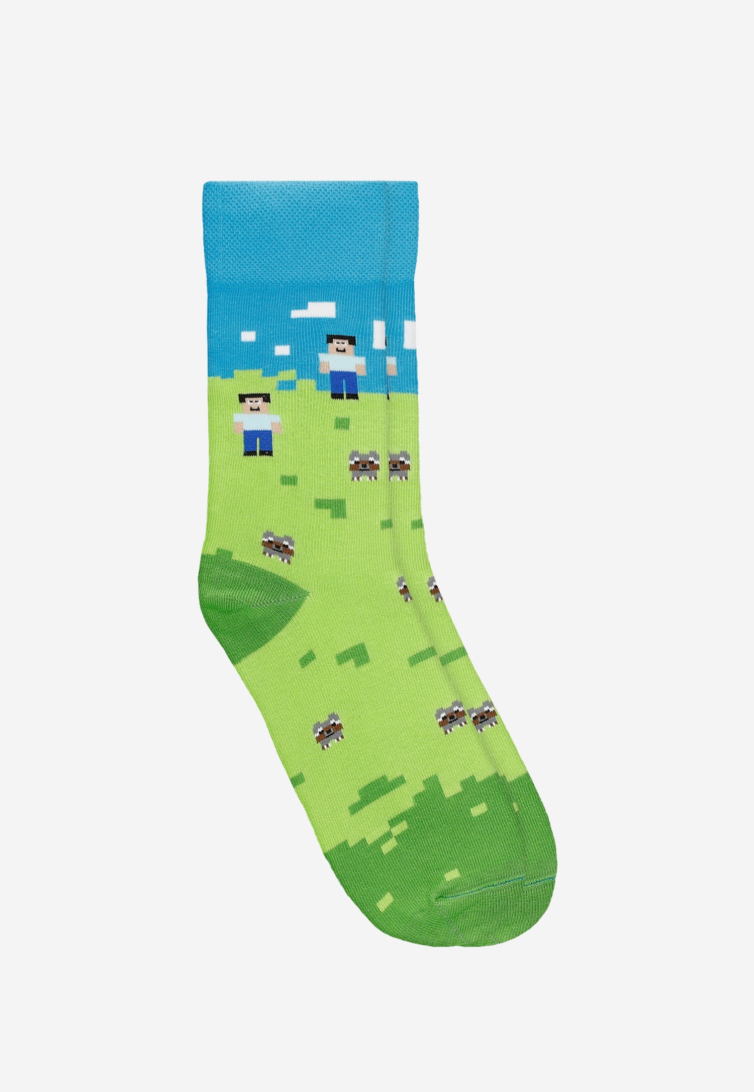 Zielono-niebieskie skarpety w pikselowy motyw