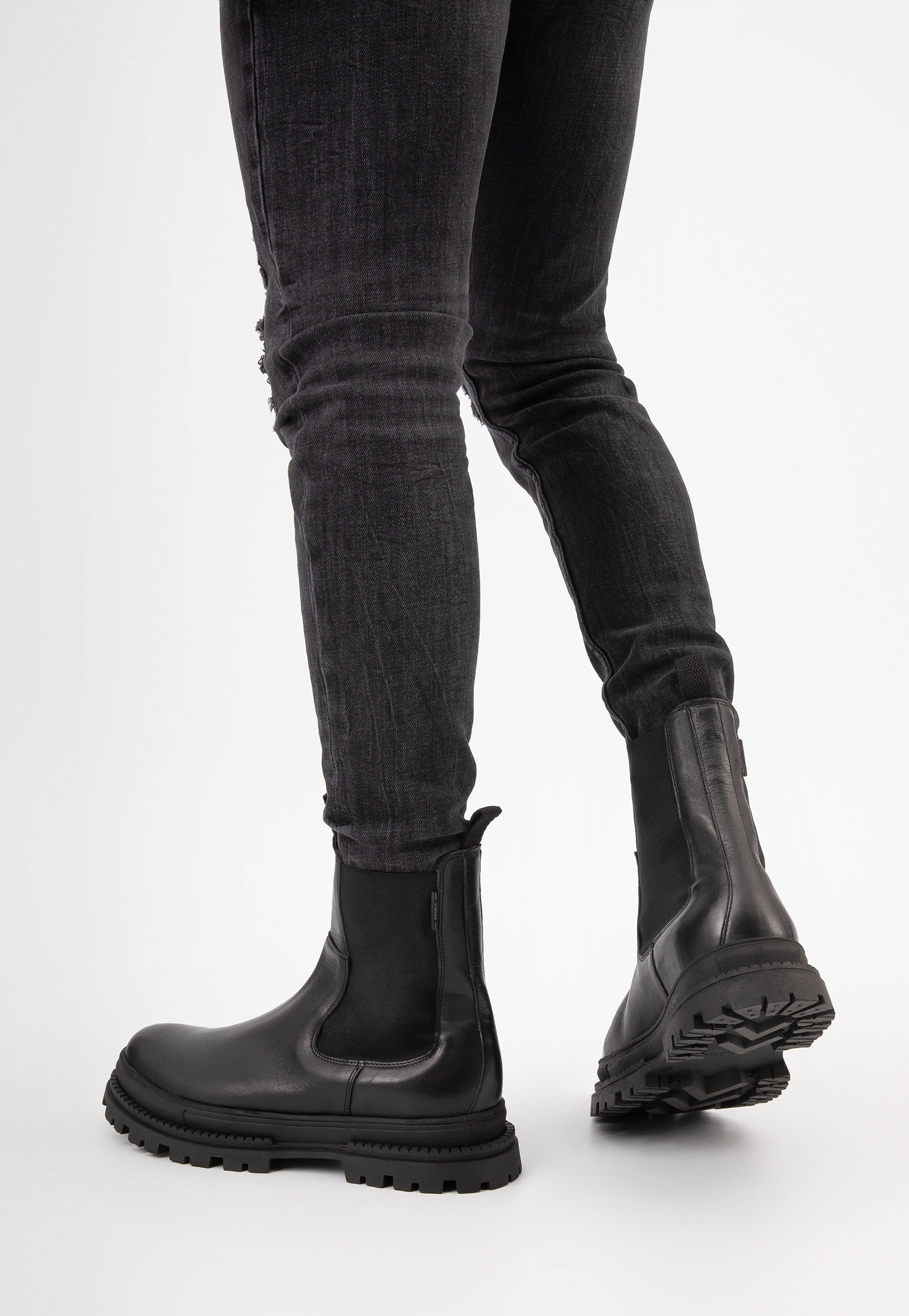 Czarne botki męskie sztyblety z czarnej skóry licowej