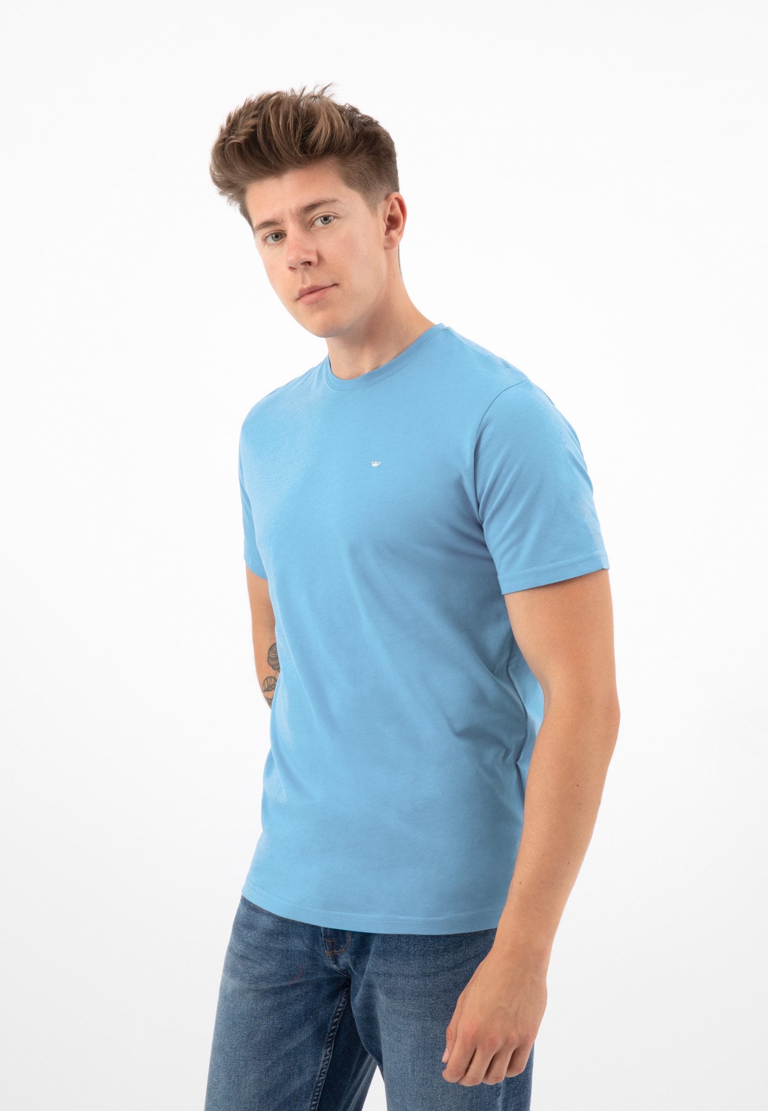 Jasnoniebieski t-shirt męski bawełniany