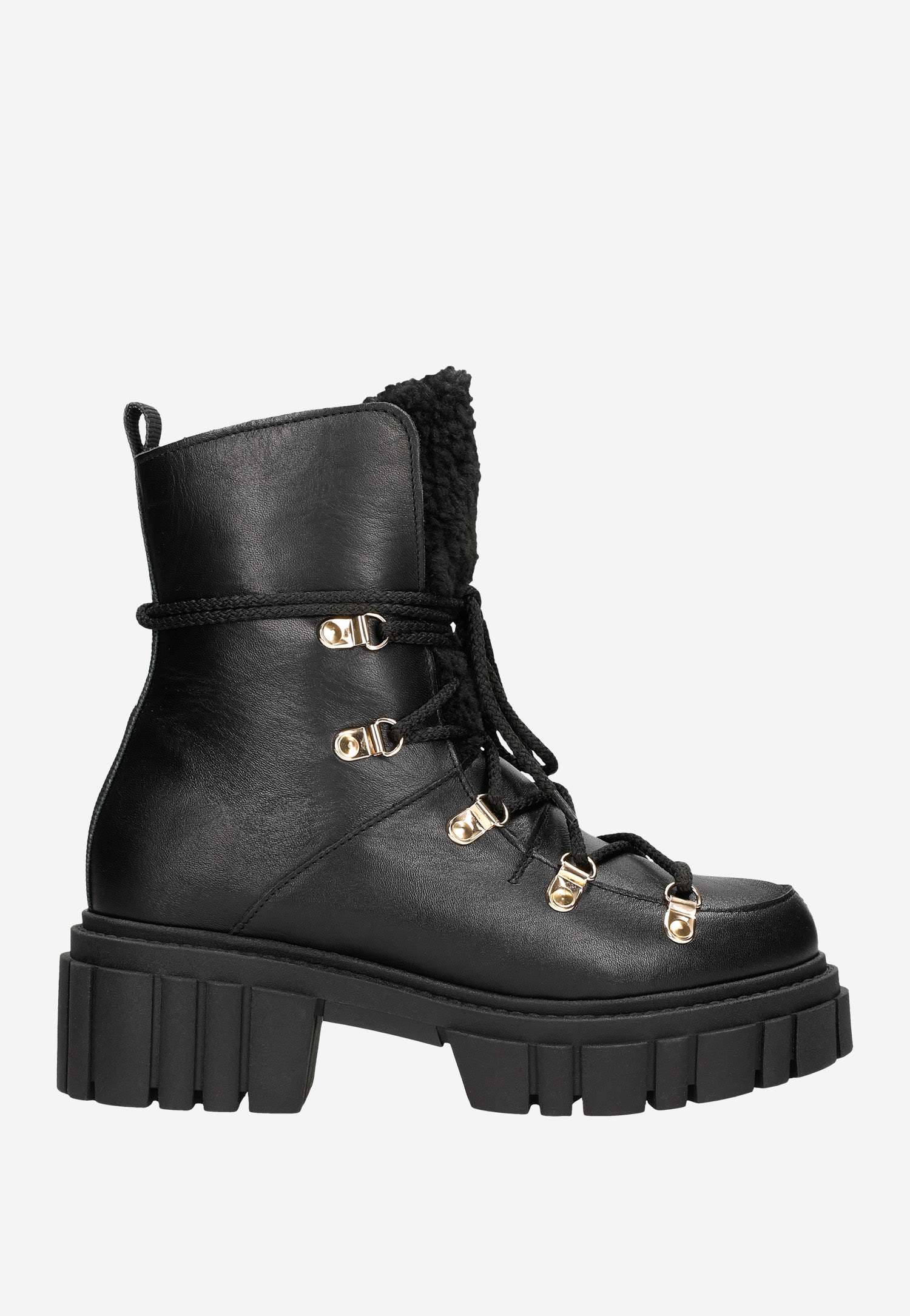 RELAKS beżowe trzewiki damskie z białym kożuszkiem i podeszwą trepową