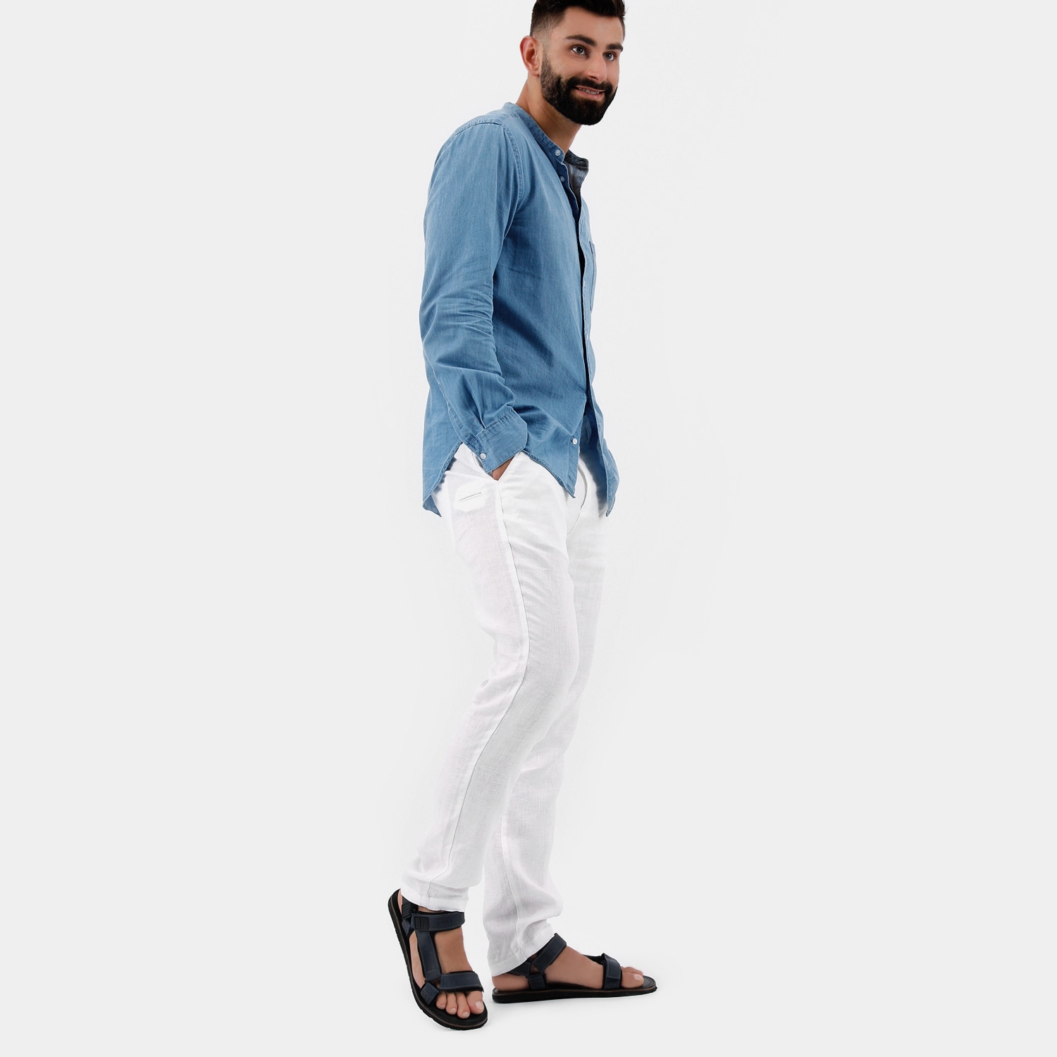 Granatowe sandały męskie z regulowanymi paskami