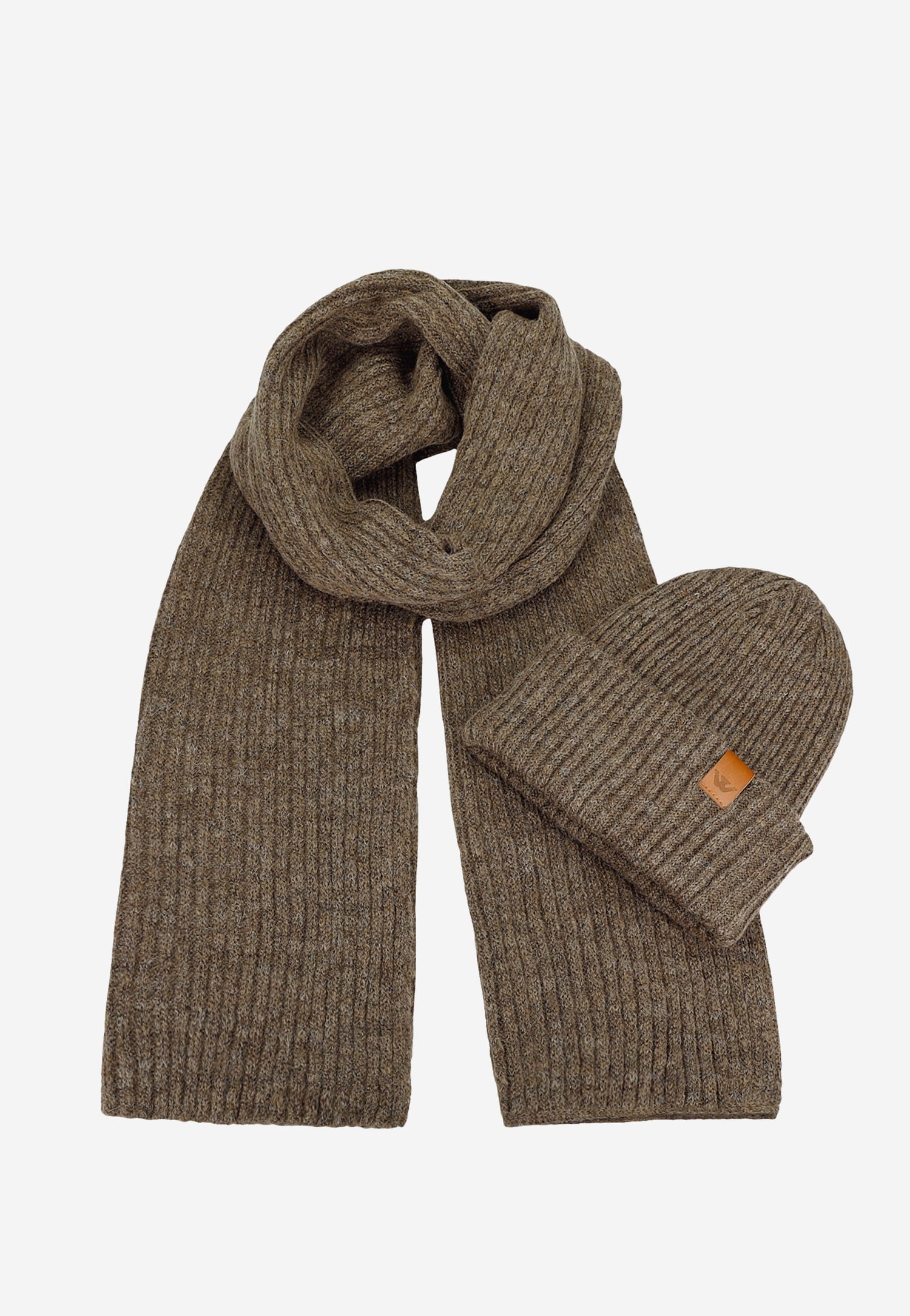 Komplet na zimę czapka + szalik w kolorze brązowym