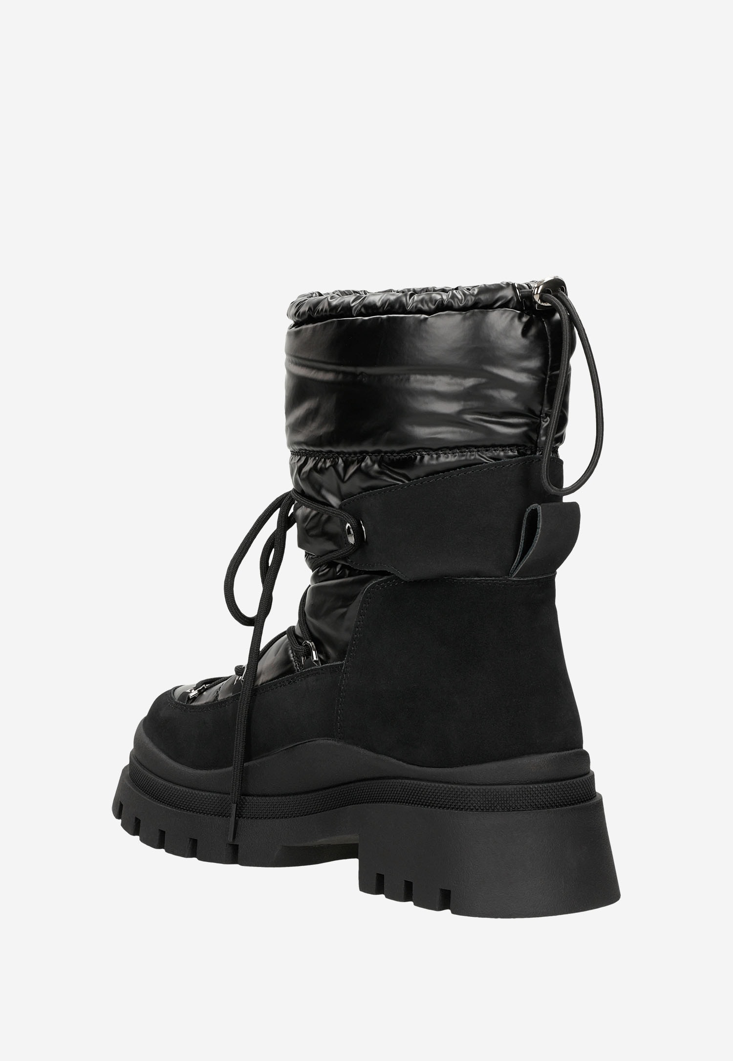 RELAKS czarne Śniegowce damskie z połączenia skóry i ortalionu