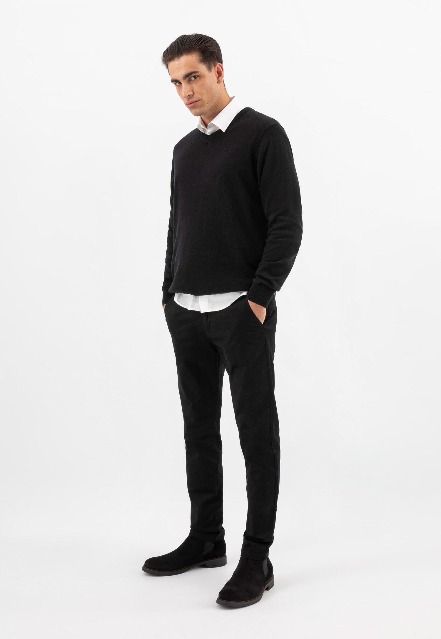 Czarne skórzane sztyblety męskie ze skóry licowej