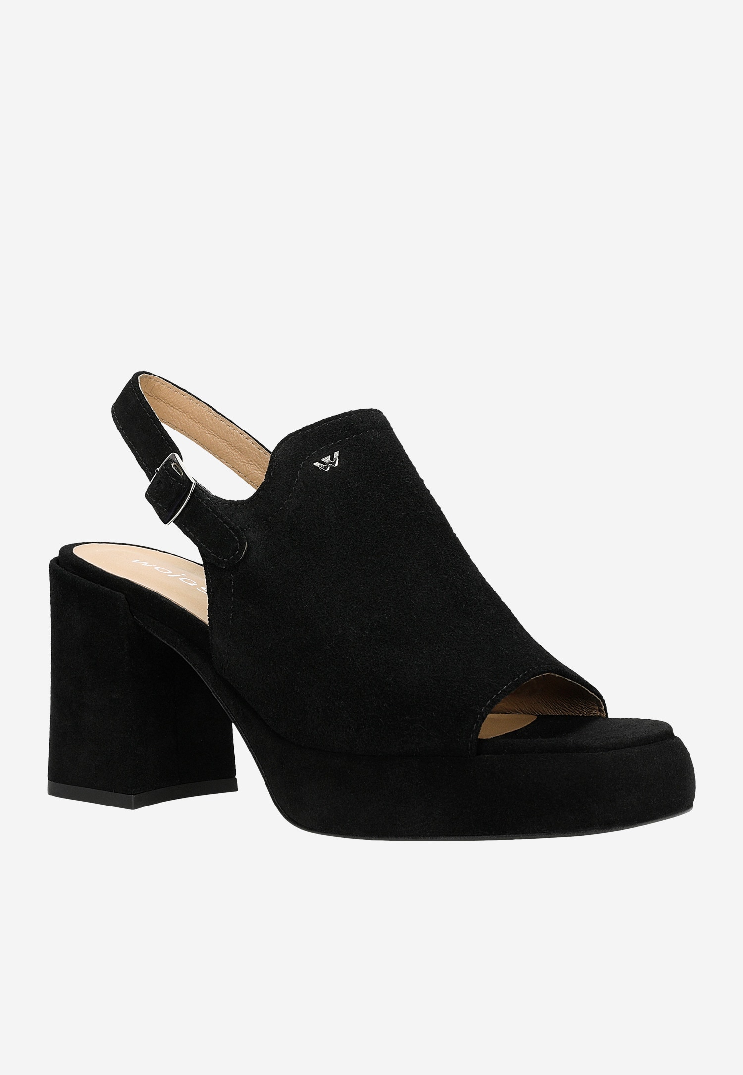 Czarne sandały damskie z dwoiny na obcasie z odkrytą piętą