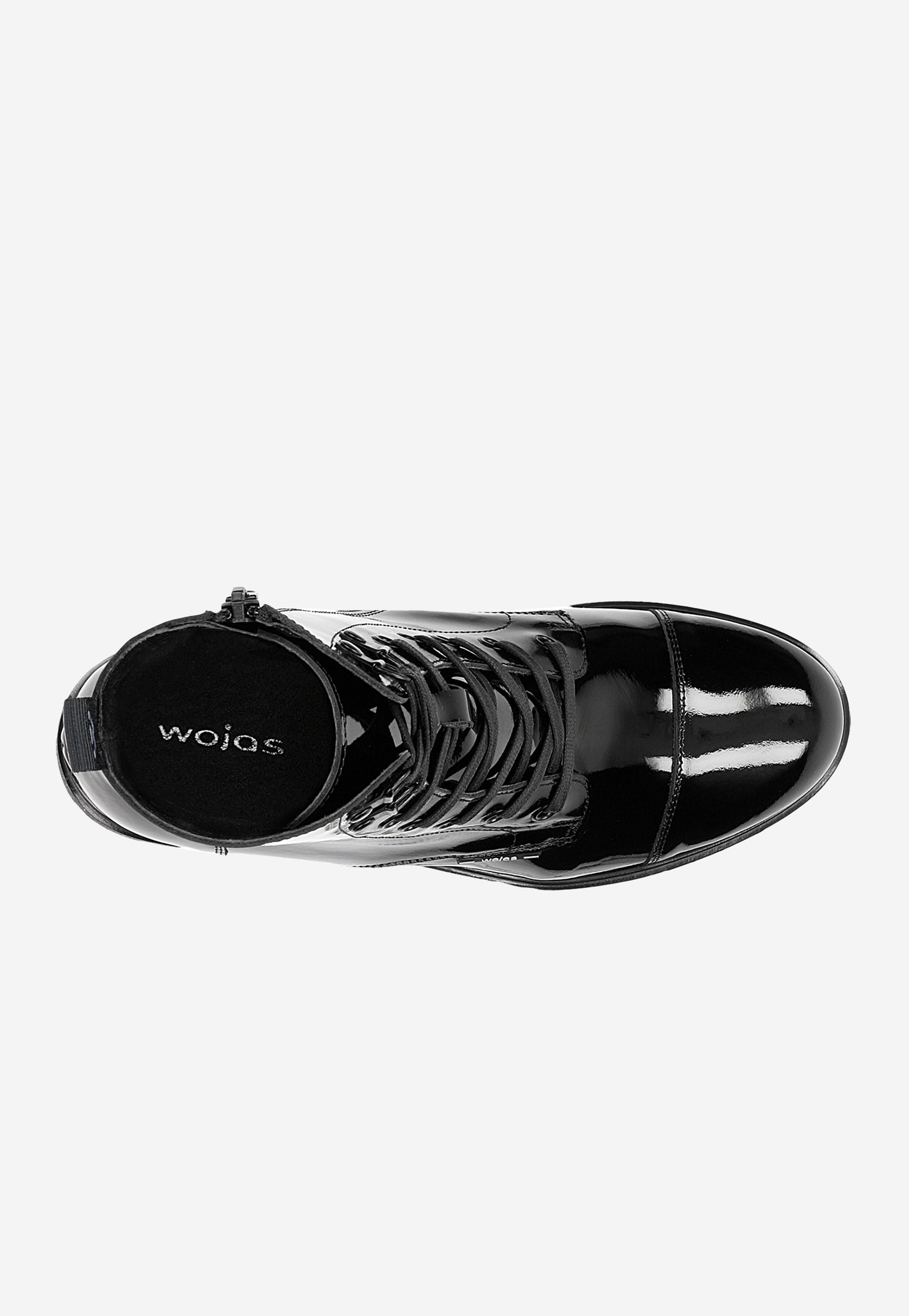 Czarne lakierowane trzewiki damskie typu biker boots